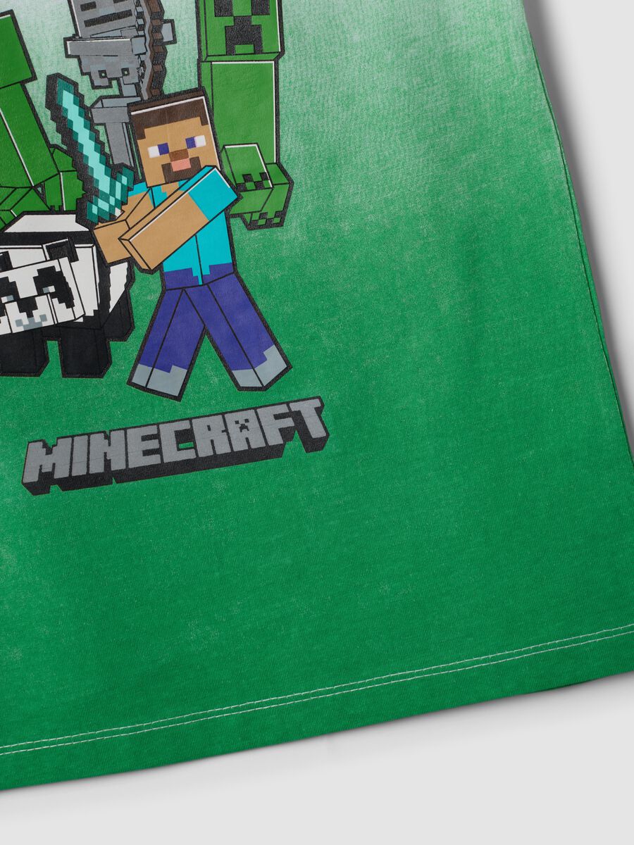 Canotta verde in puro cotone con stampa Minecraft per bambino Over fit_3