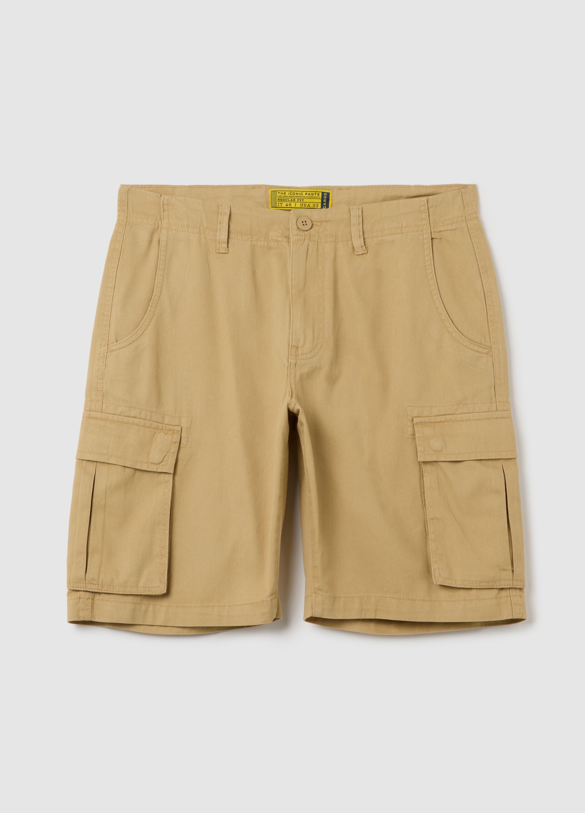 Men's beige pure cotton regular fit shorts