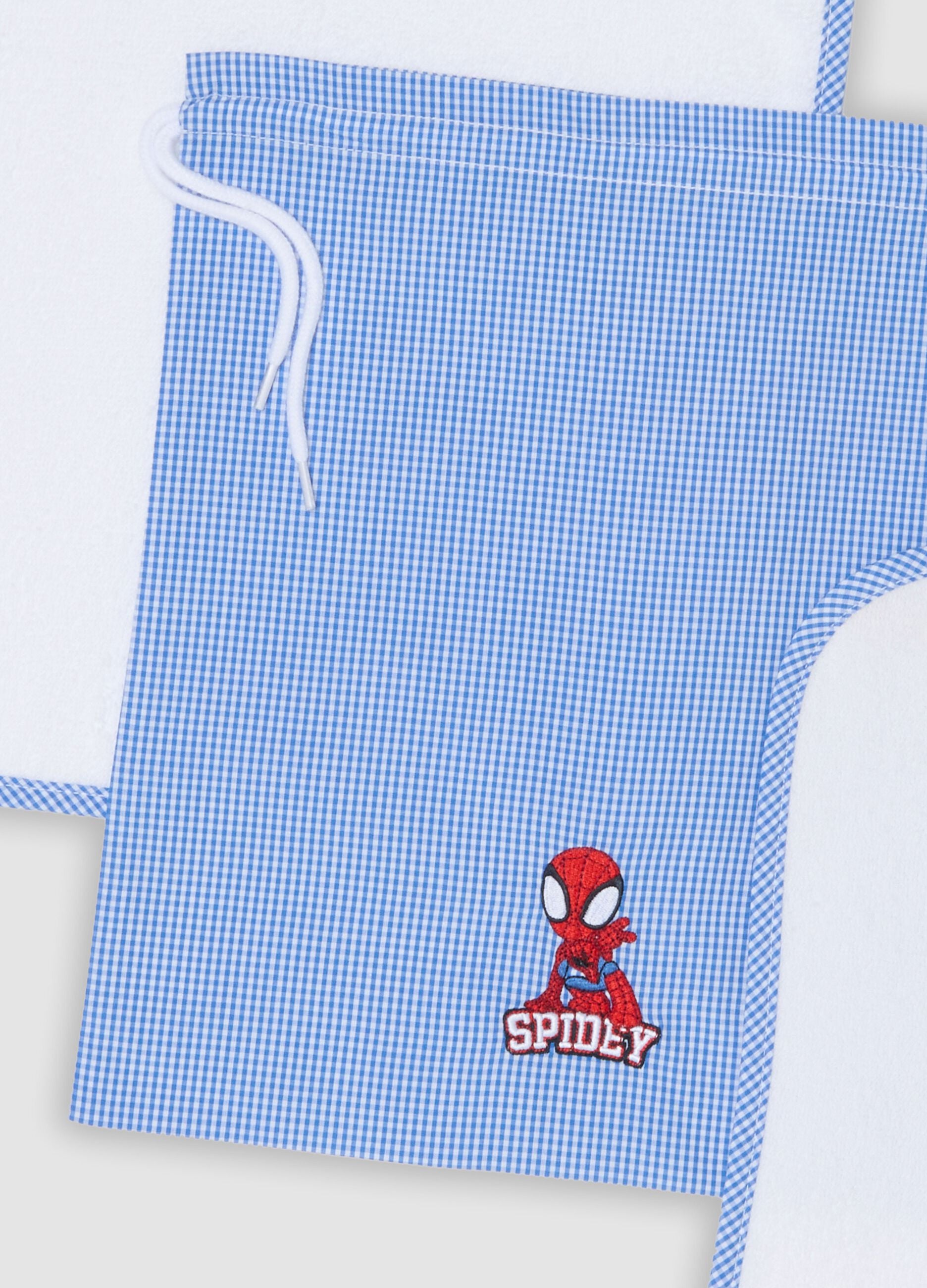 Blue nursery set with bib, towel and drawstring bag, Spidey embroidery