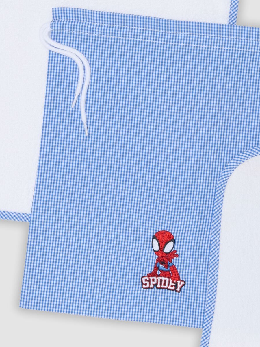 Blue nursery set with bib, towel and drawstring bag, Spidey embroidery_3