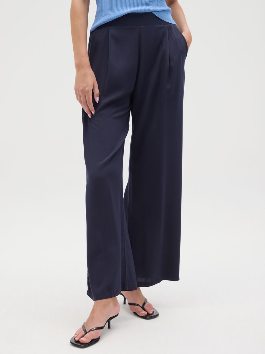 Women's trousers in pure blue viscose, regular fit_1