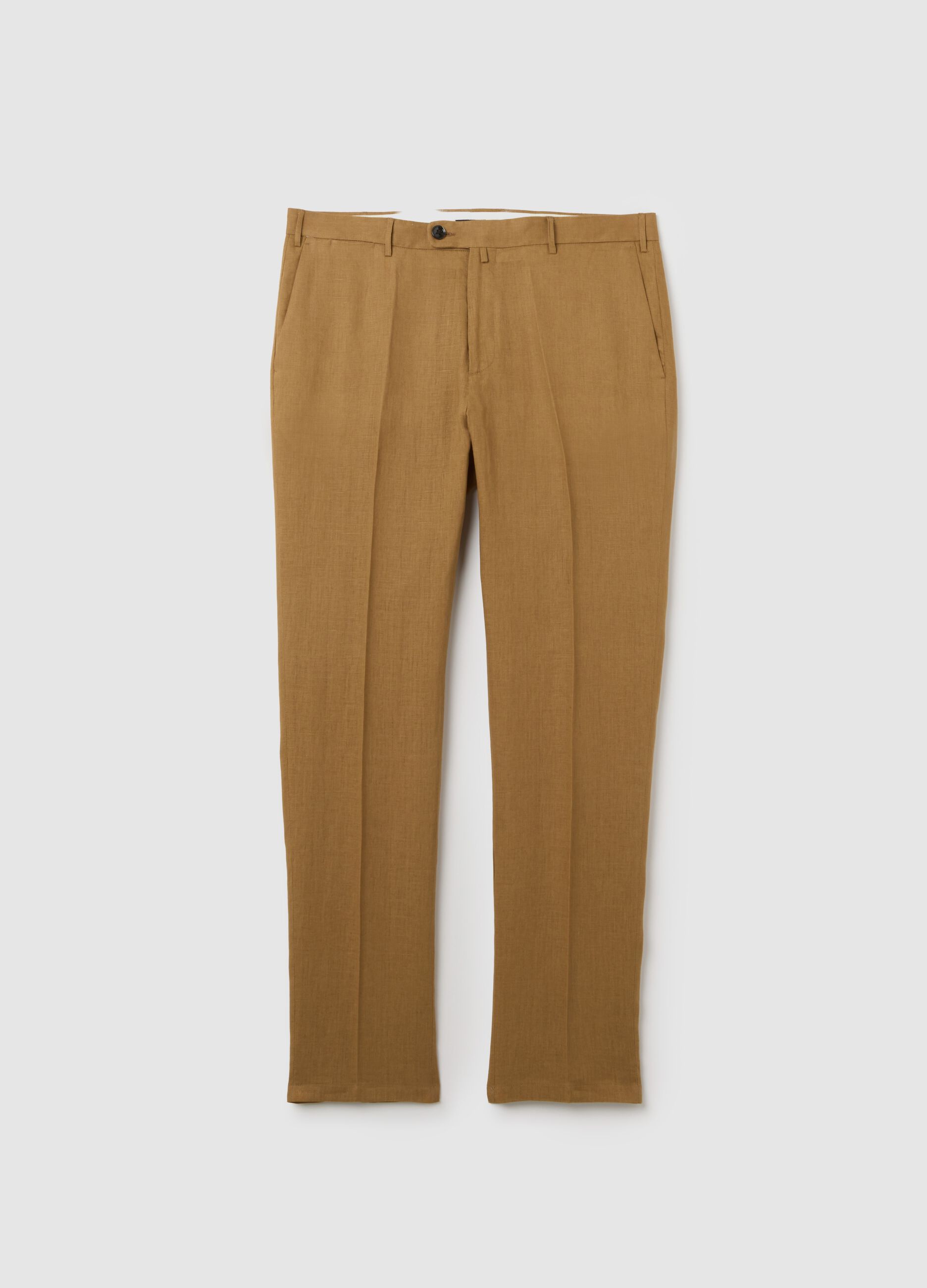 Pantaloni da uomo in puro lino marrone slim fit