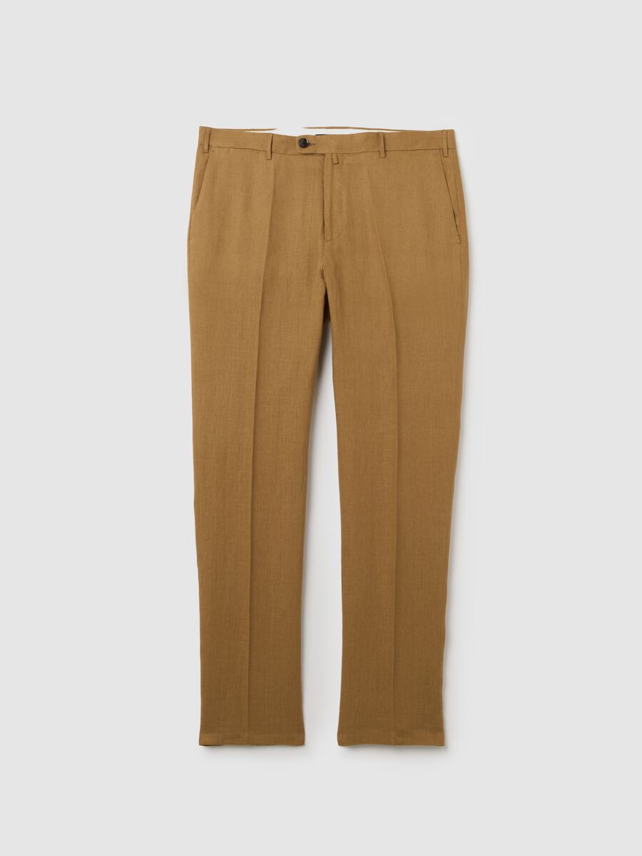 Men’s brown slim-fit trousers in 100% linen_4