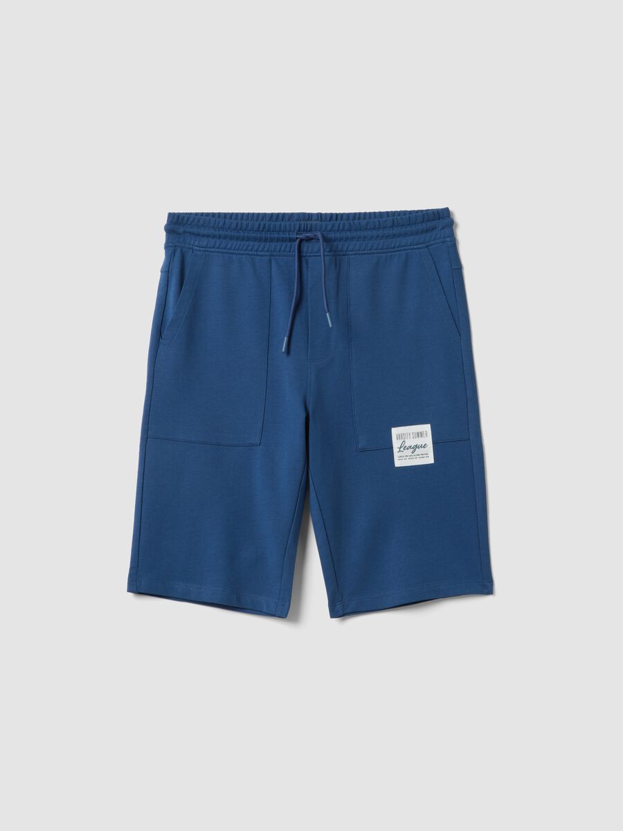 Pantaloni corti in puro cotone blu da ragazzo regular fit_0