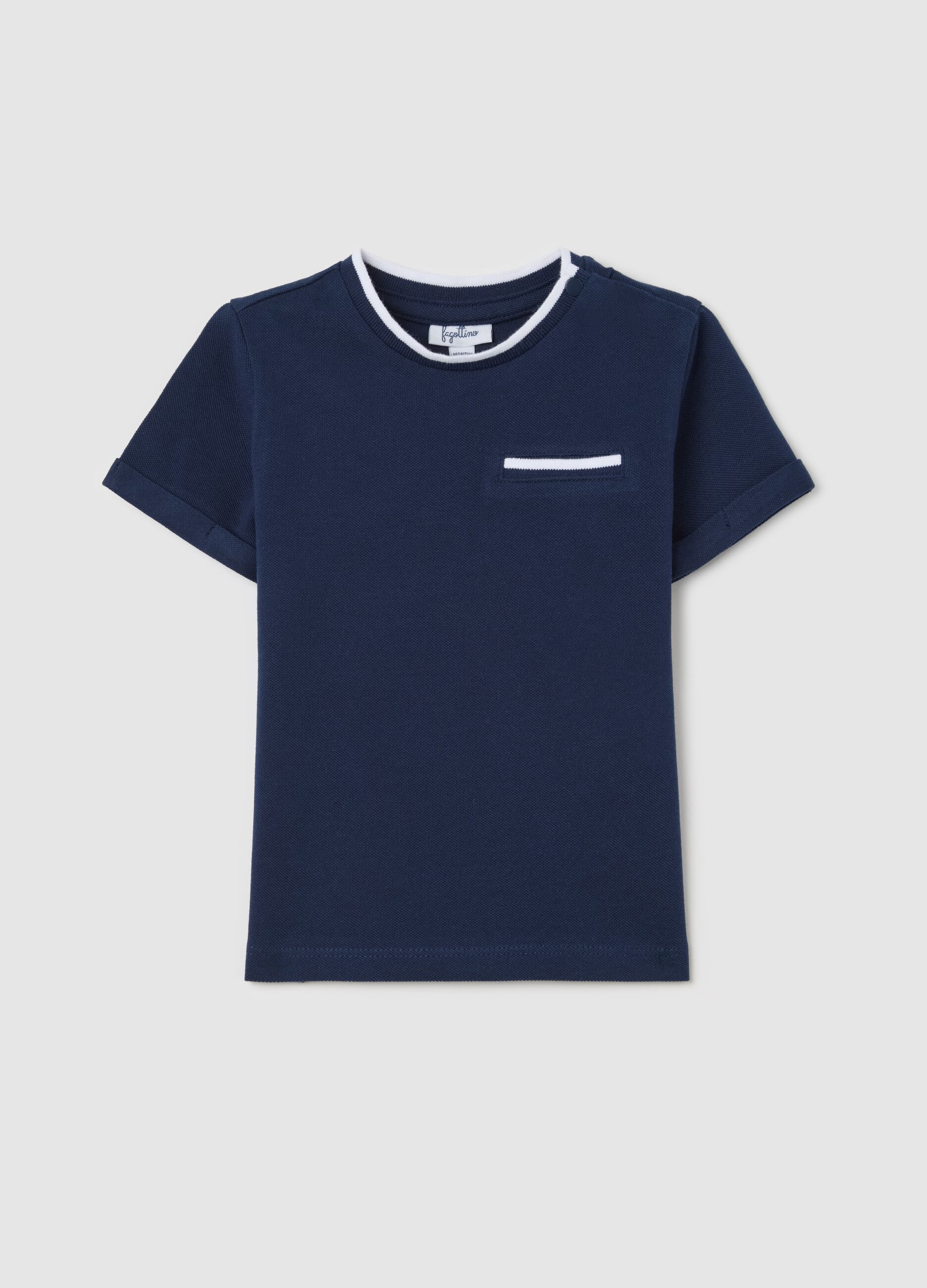 Blue T-shirt in organic cotton with welt pocket