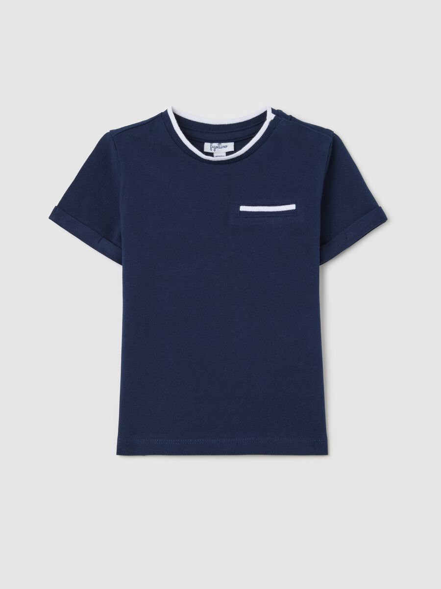 Blue T-shirt in organic cotton with welt pocket_0