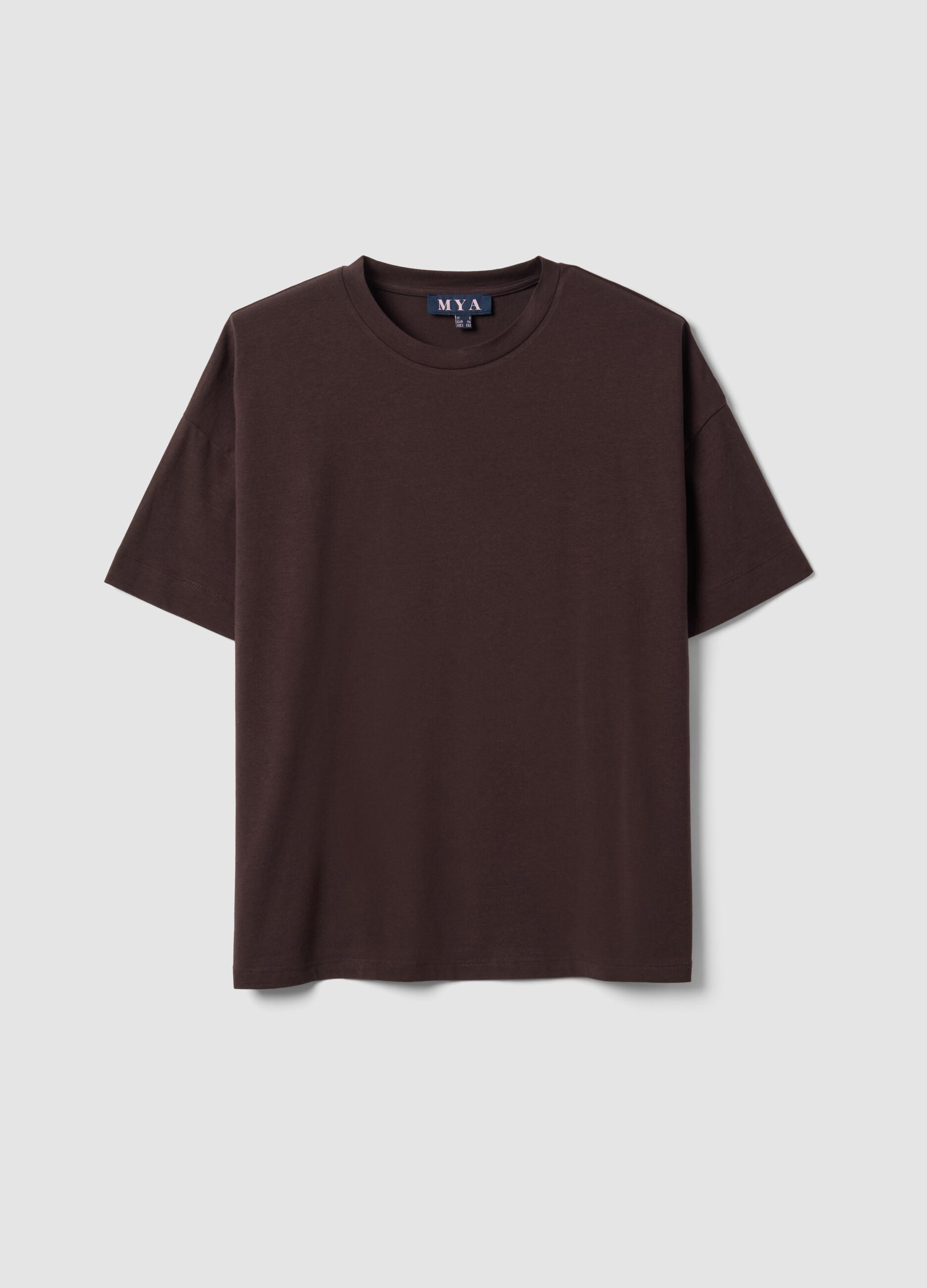 Brown crew-neck T-shirt in stretch cotton-modal blend, regular fit