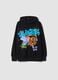 Black cotton-blend hoodie with Los Angeles graffiti print_0