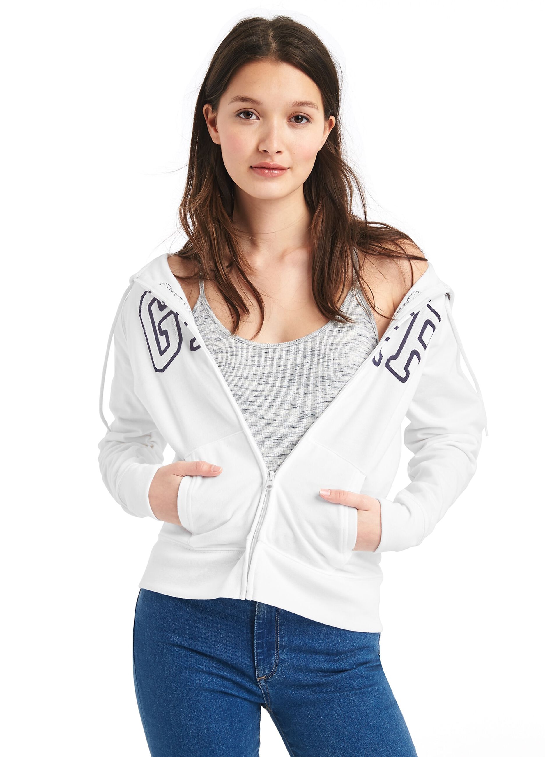 Full-zip in fleece with hood and embroidered logo