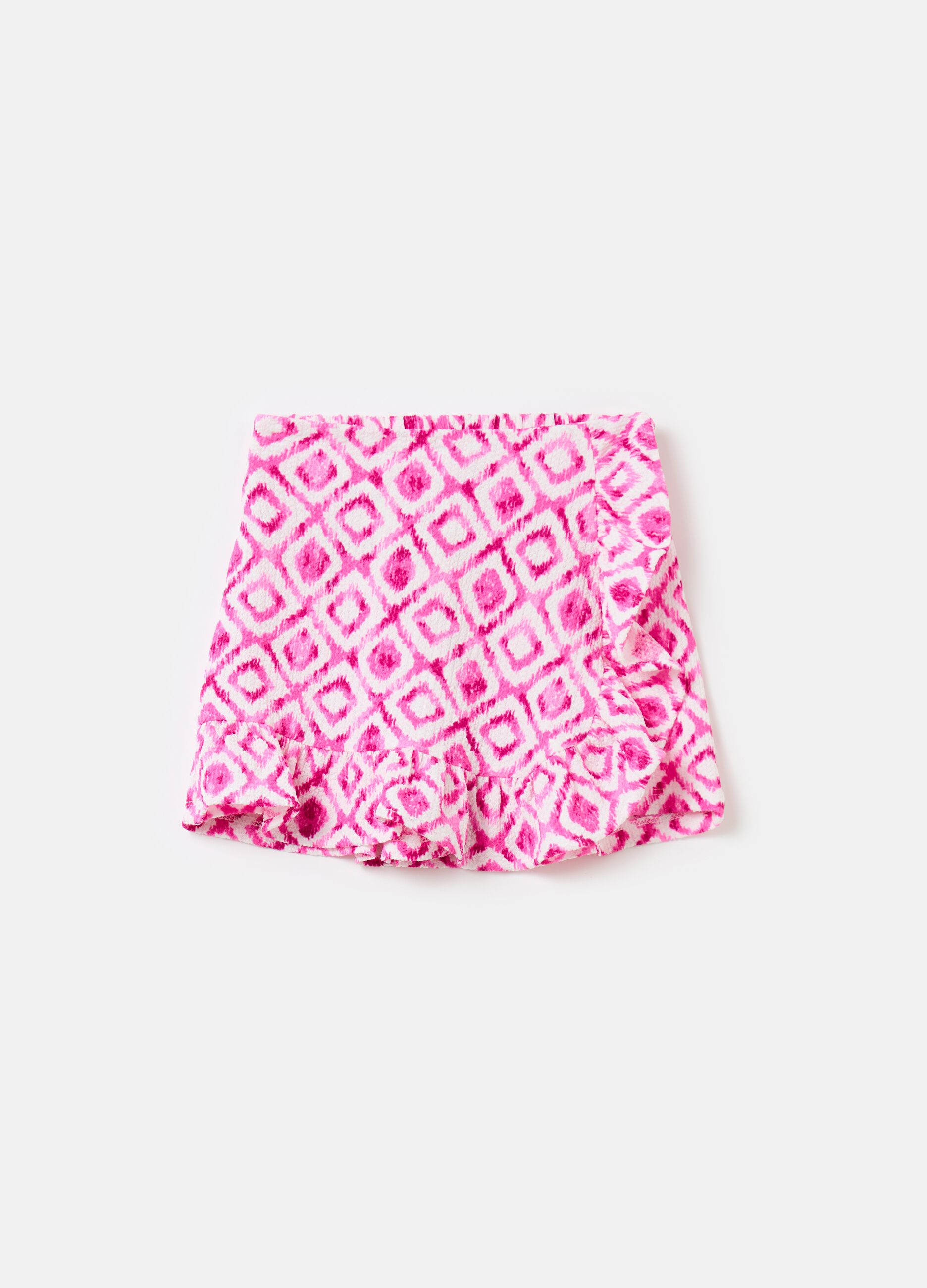 Skort with ikat print and frills