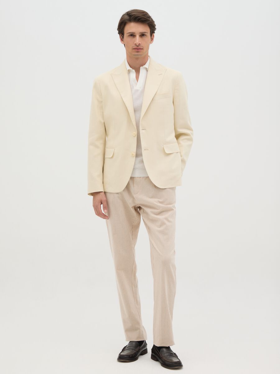 Men's Beige Slim Fit Linen Blend Blazer with Buttons_1
