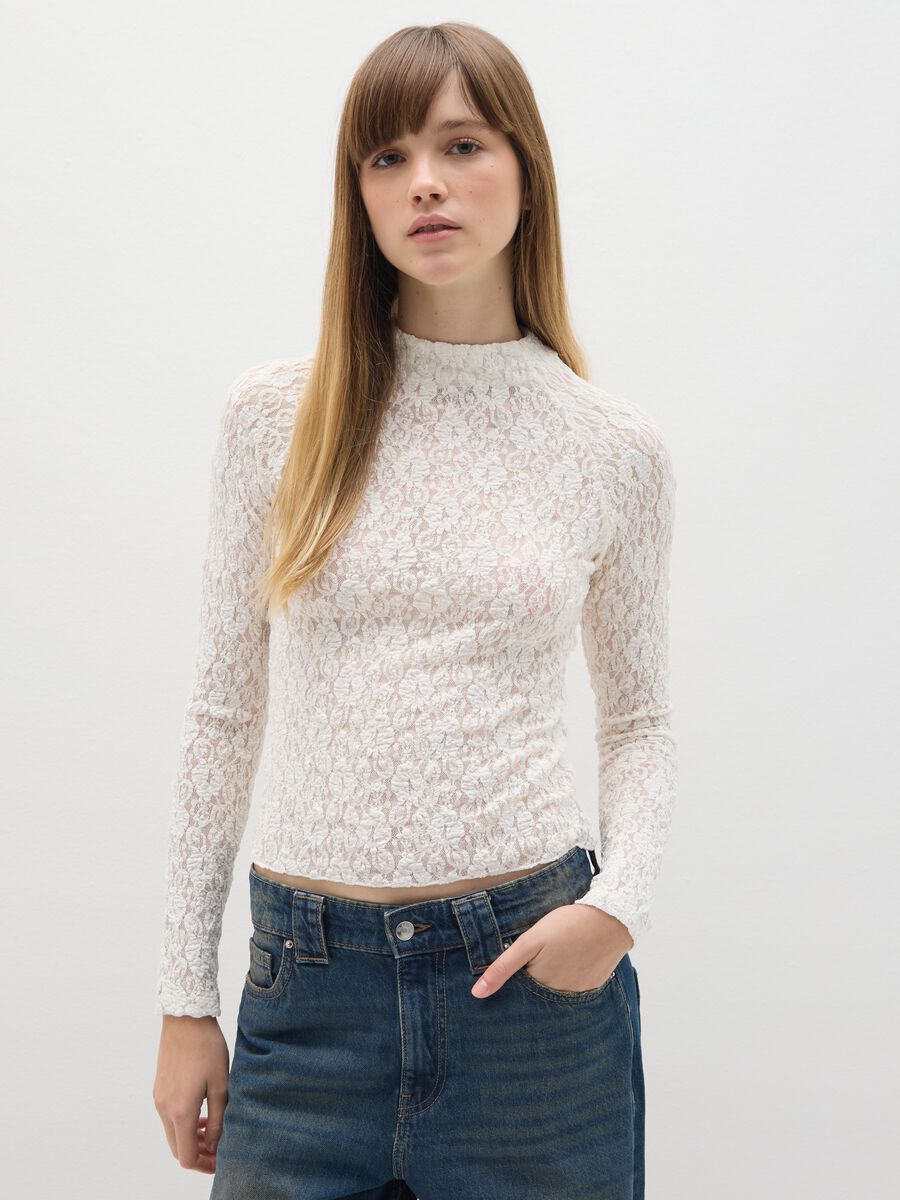 Long-sleeve white lace t-shirt_0
