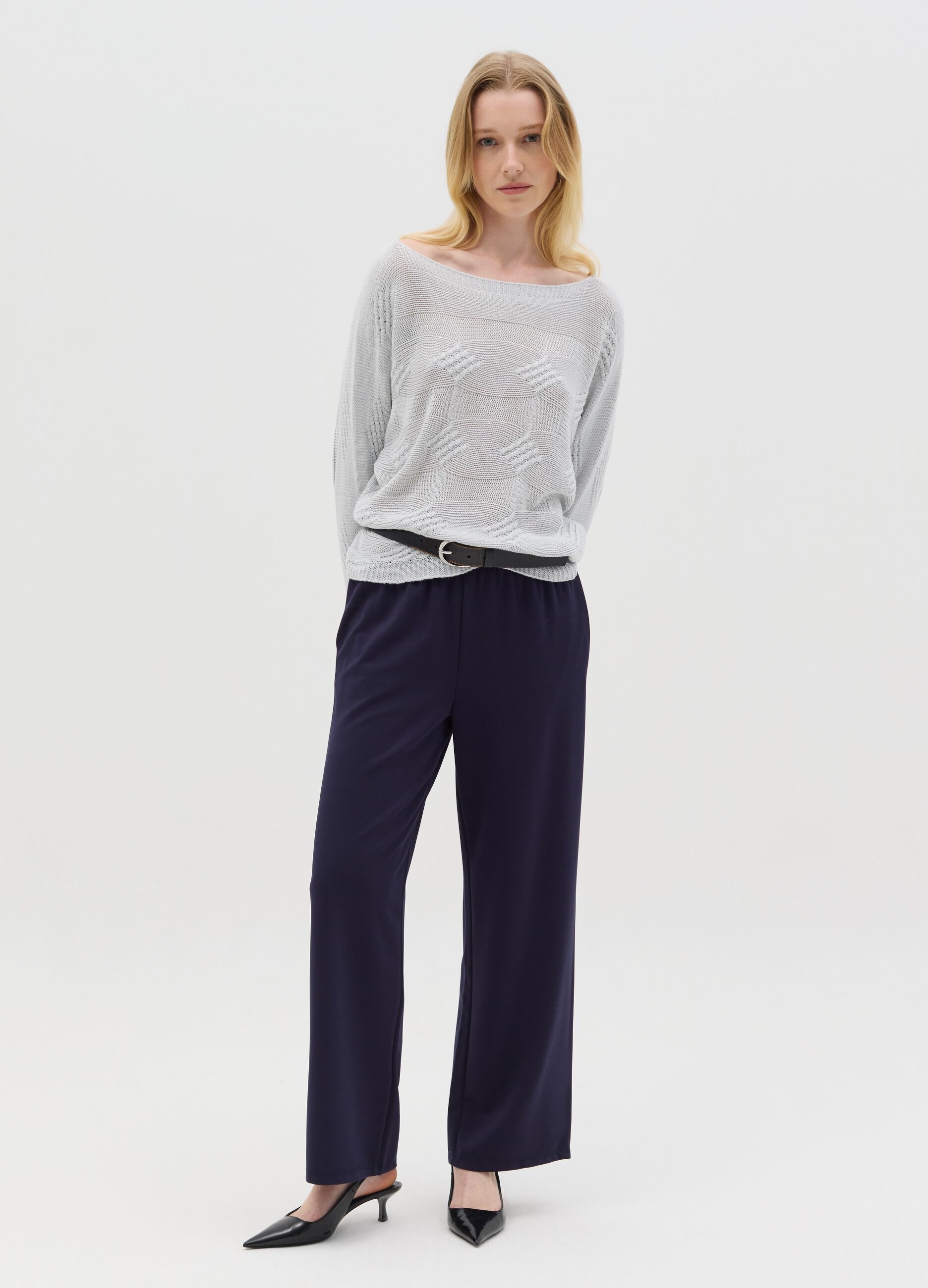 Pantaloni pull-on blu a gamba larga