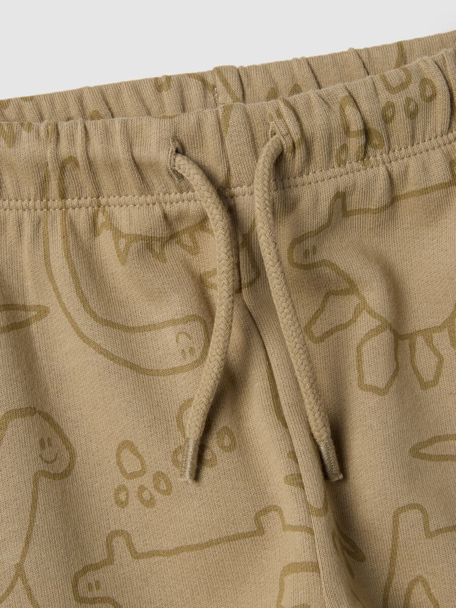 Beige pure cotton boys' trousers regular fit with prints_2