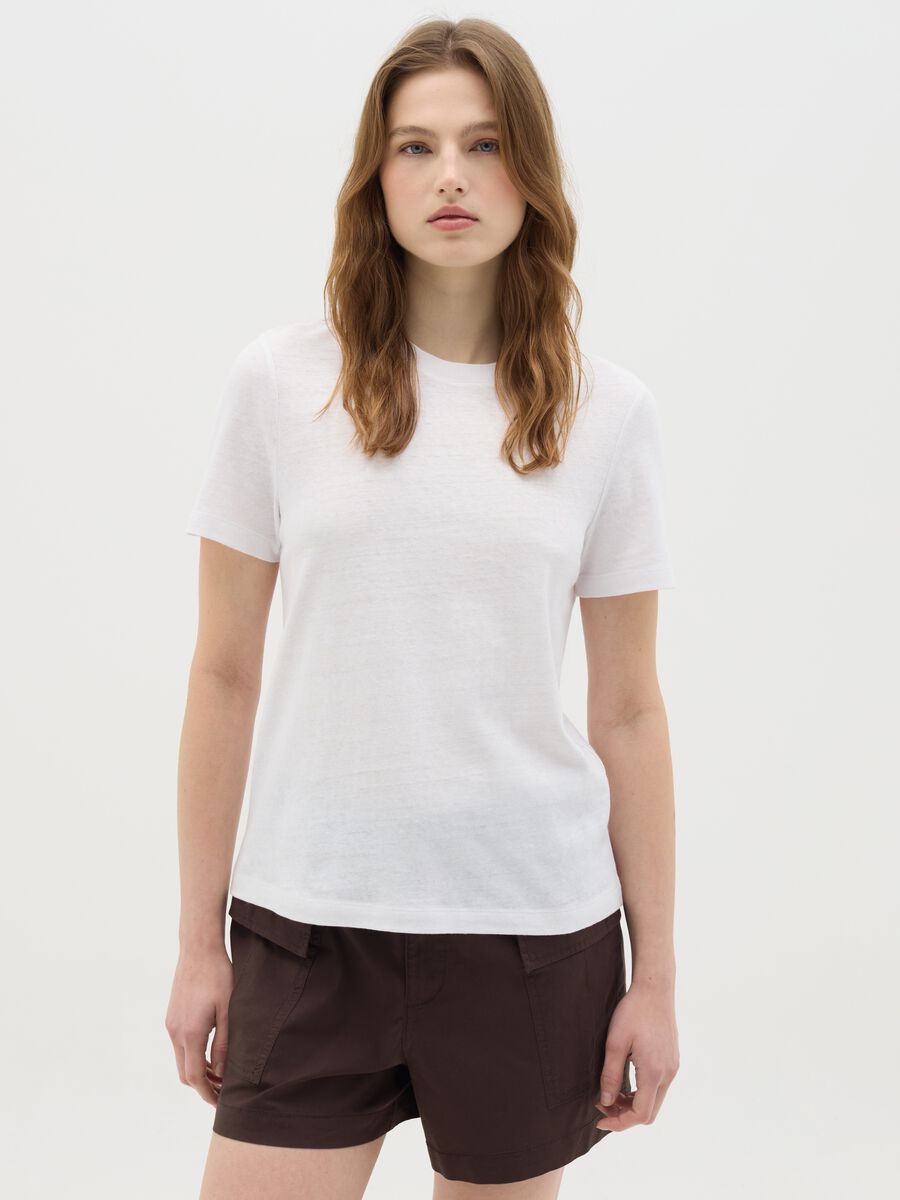 White T-shirt in cotton and linen_0