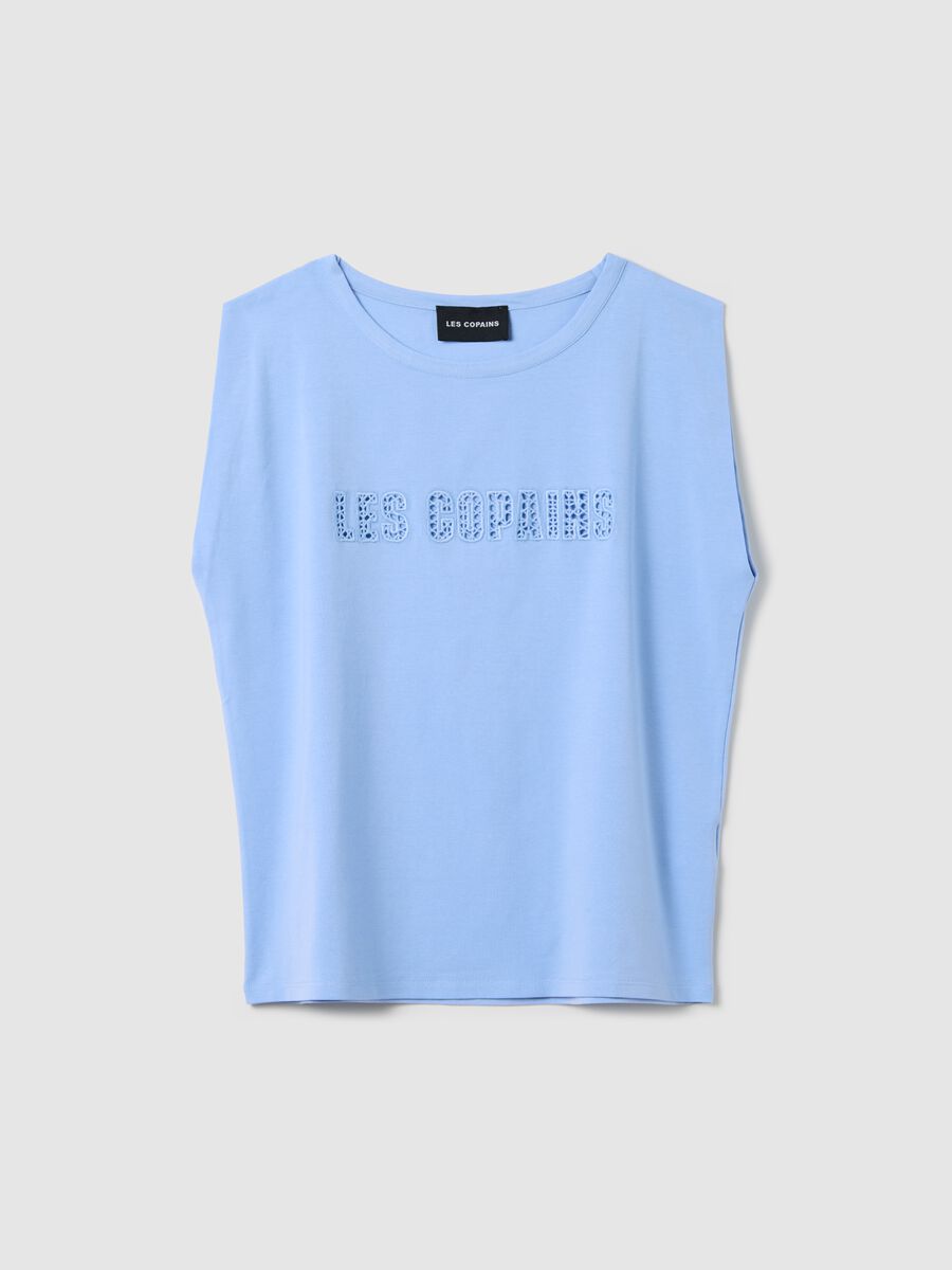 Light blue stretch cotton T-shirt with logo_4