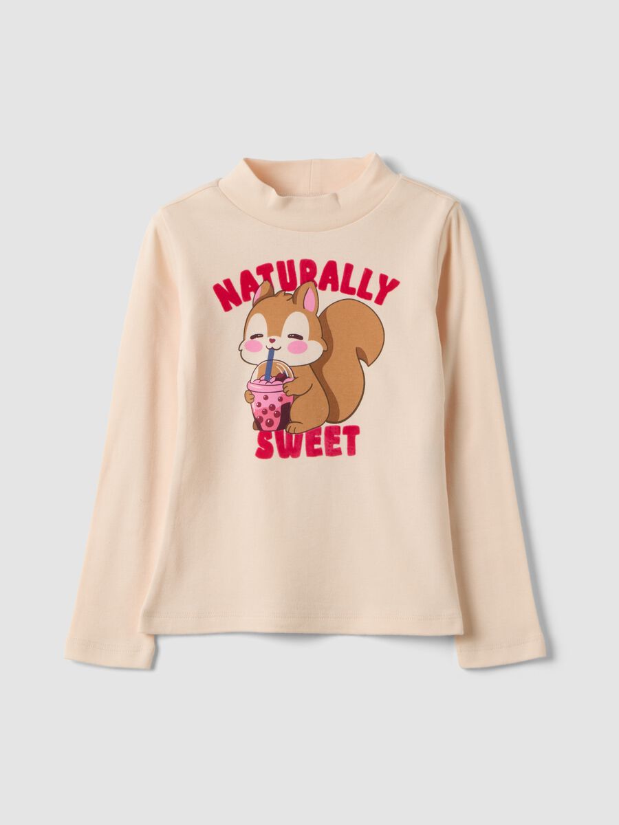 T-shirt rosa con collo rialzato in puro cotone organico_0