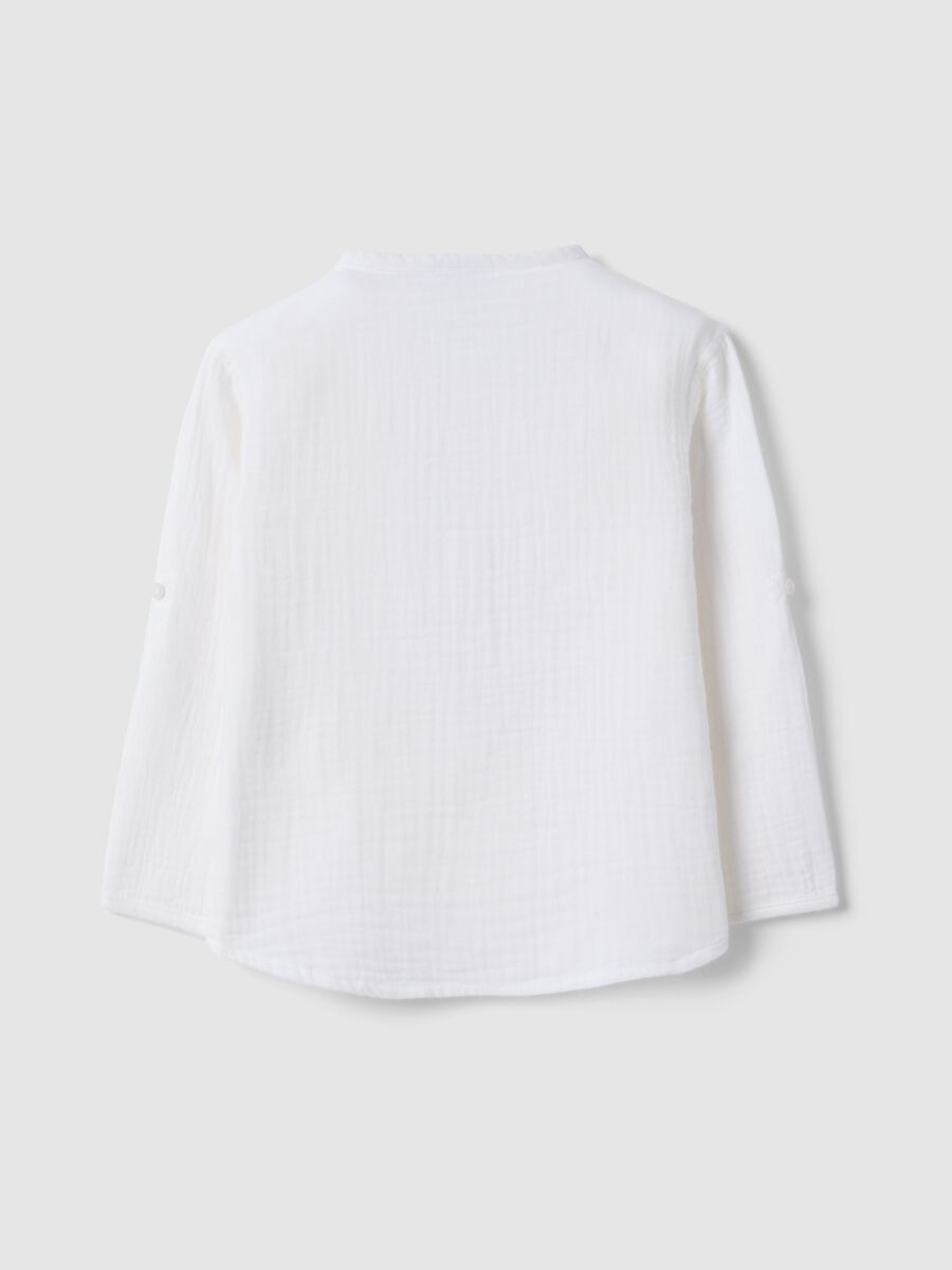 Camicia in puro cotone bianca da bimbo regular fit con collo coreano_1