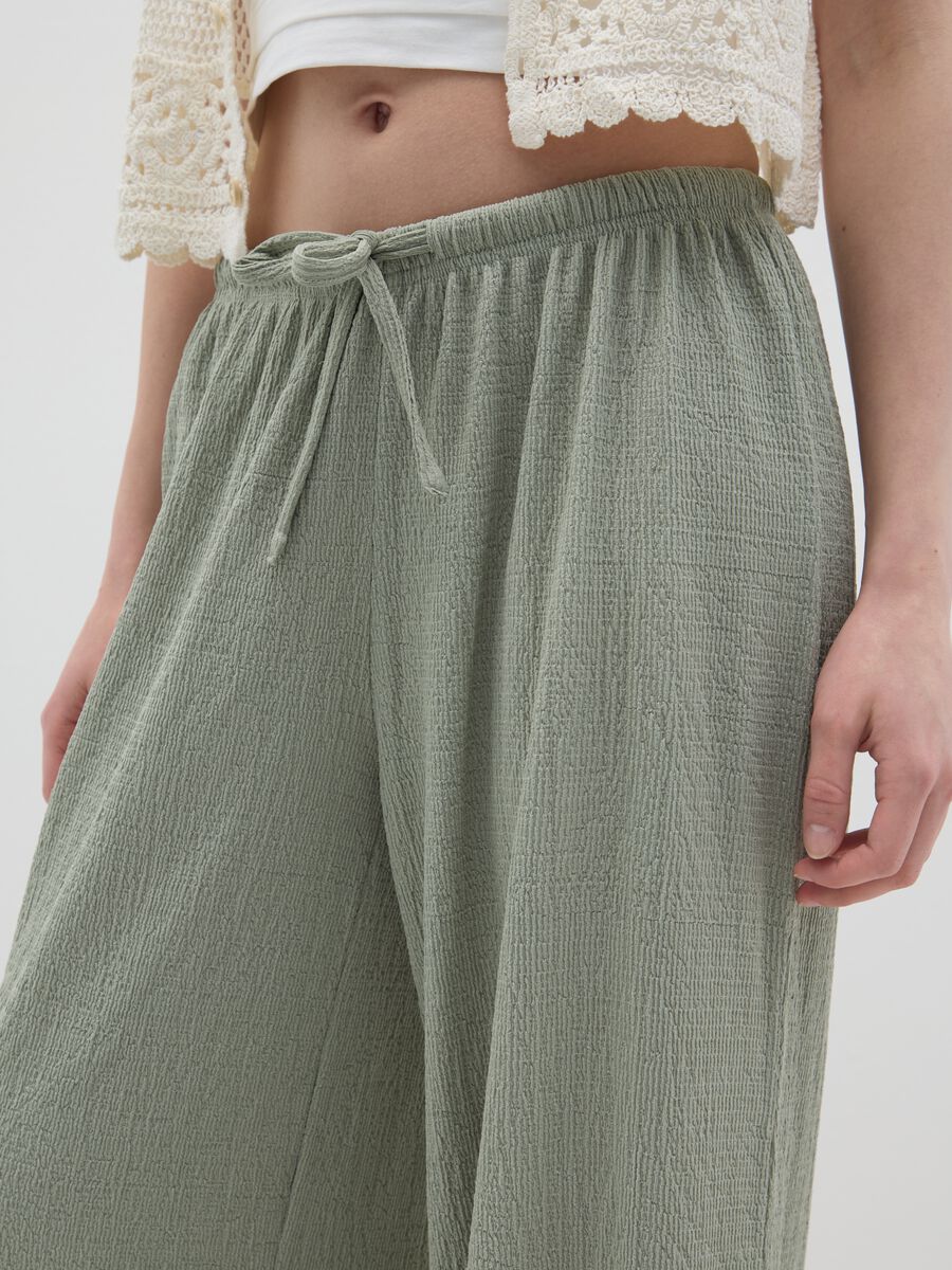 Women’s palazzo pants in green stretch fabric_2