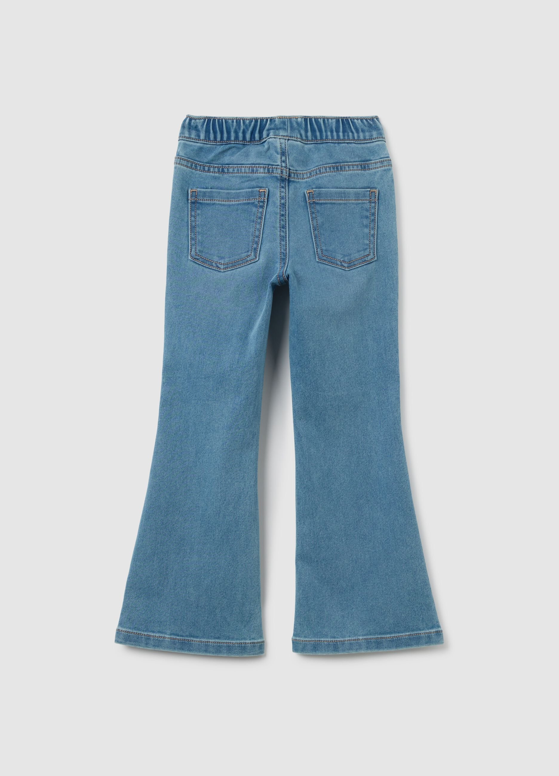 Girls' blue denim flare jeans with rhinestone hearts
