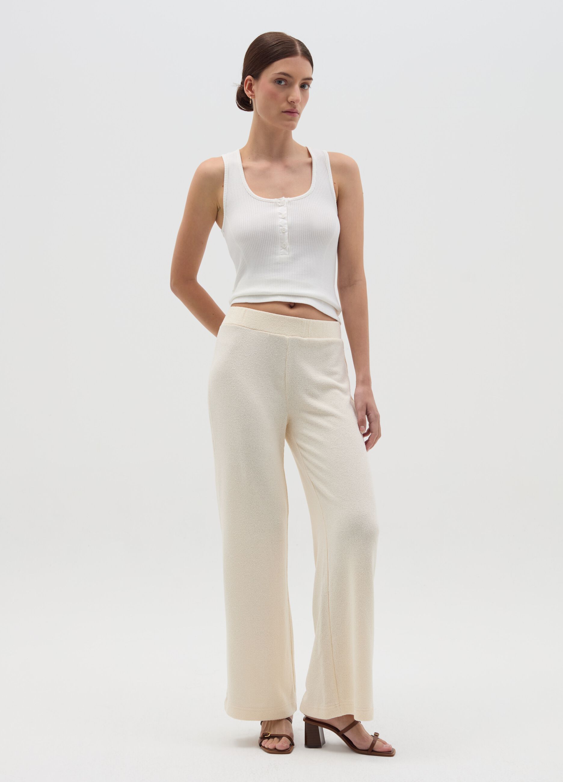 Ribbed tank top with granddad neckline
