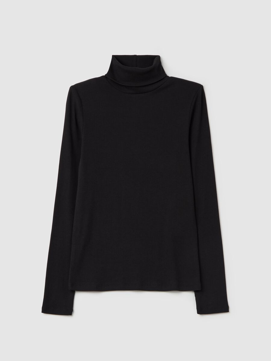 Stretch cotton and modal turtleneck jumper with ribbing_4