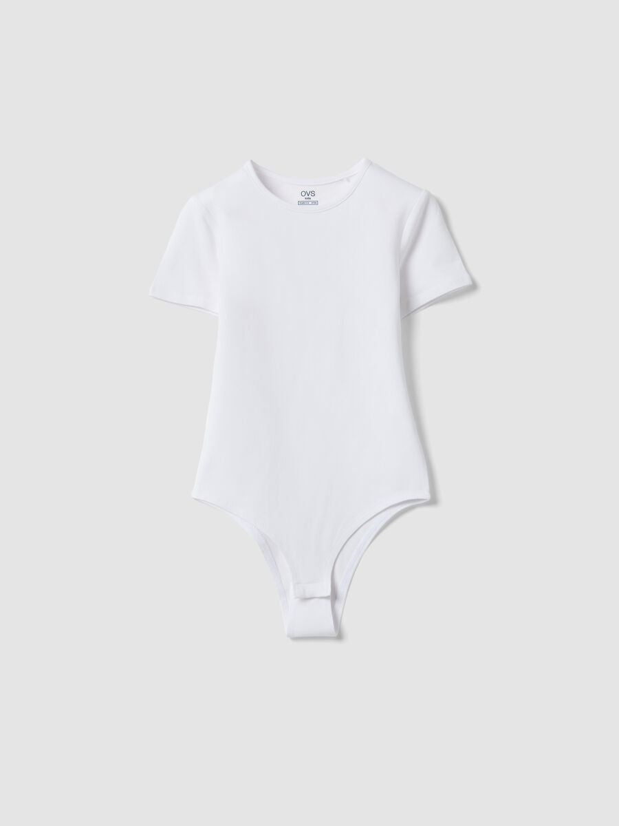 Girl's fitted white stretch cotton bodysuit_3