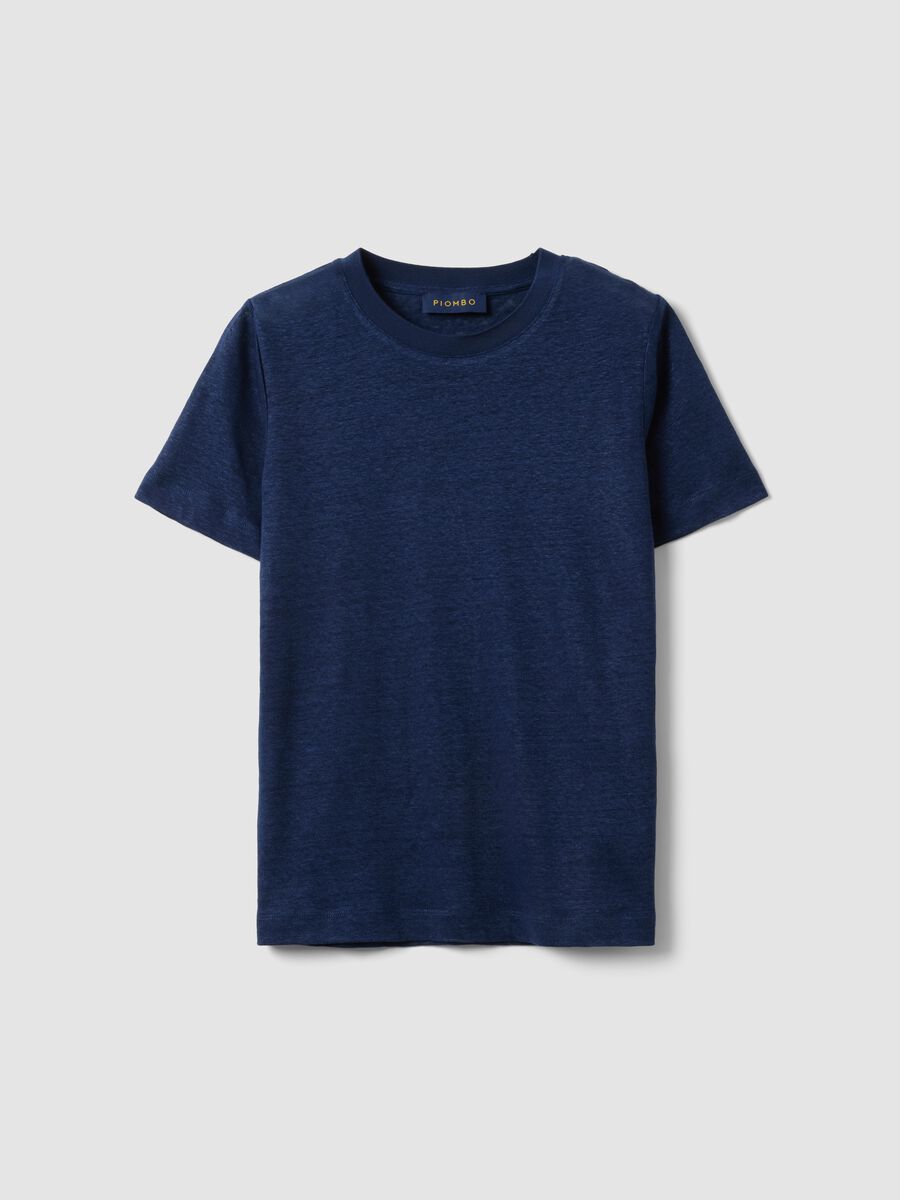 Blue pure linen short-sleeve T-shirt, regular fit_0