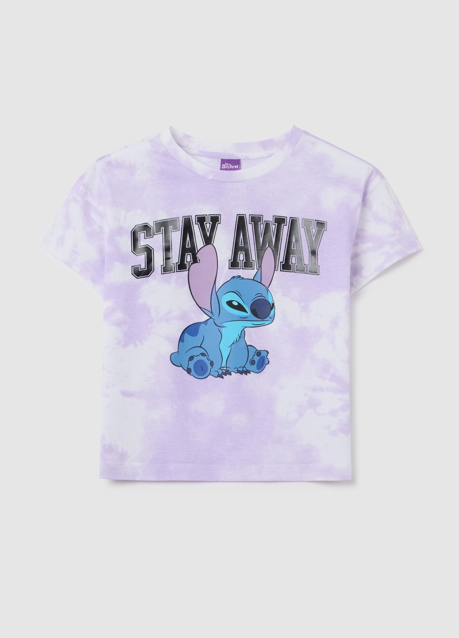 Girls' regular fit purple cotton T-shirt with Stitch print