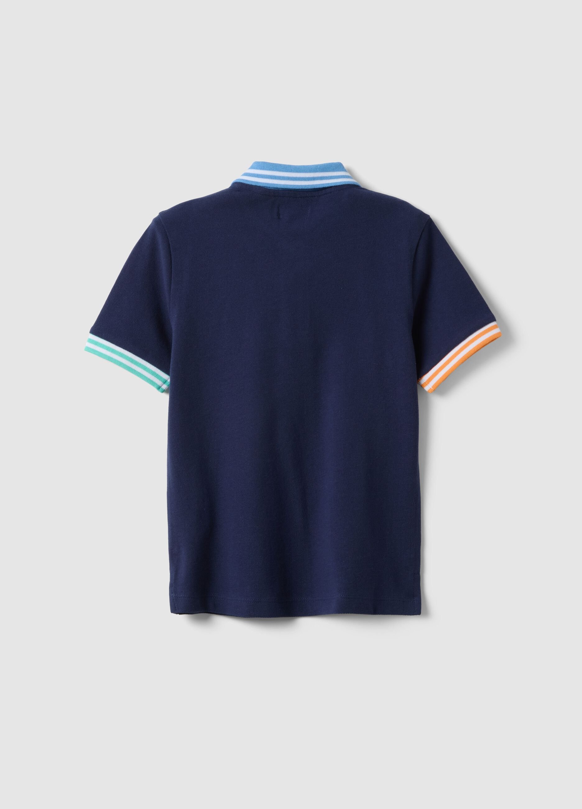 Children's regular fit pure cotton blue polo with coloured trims