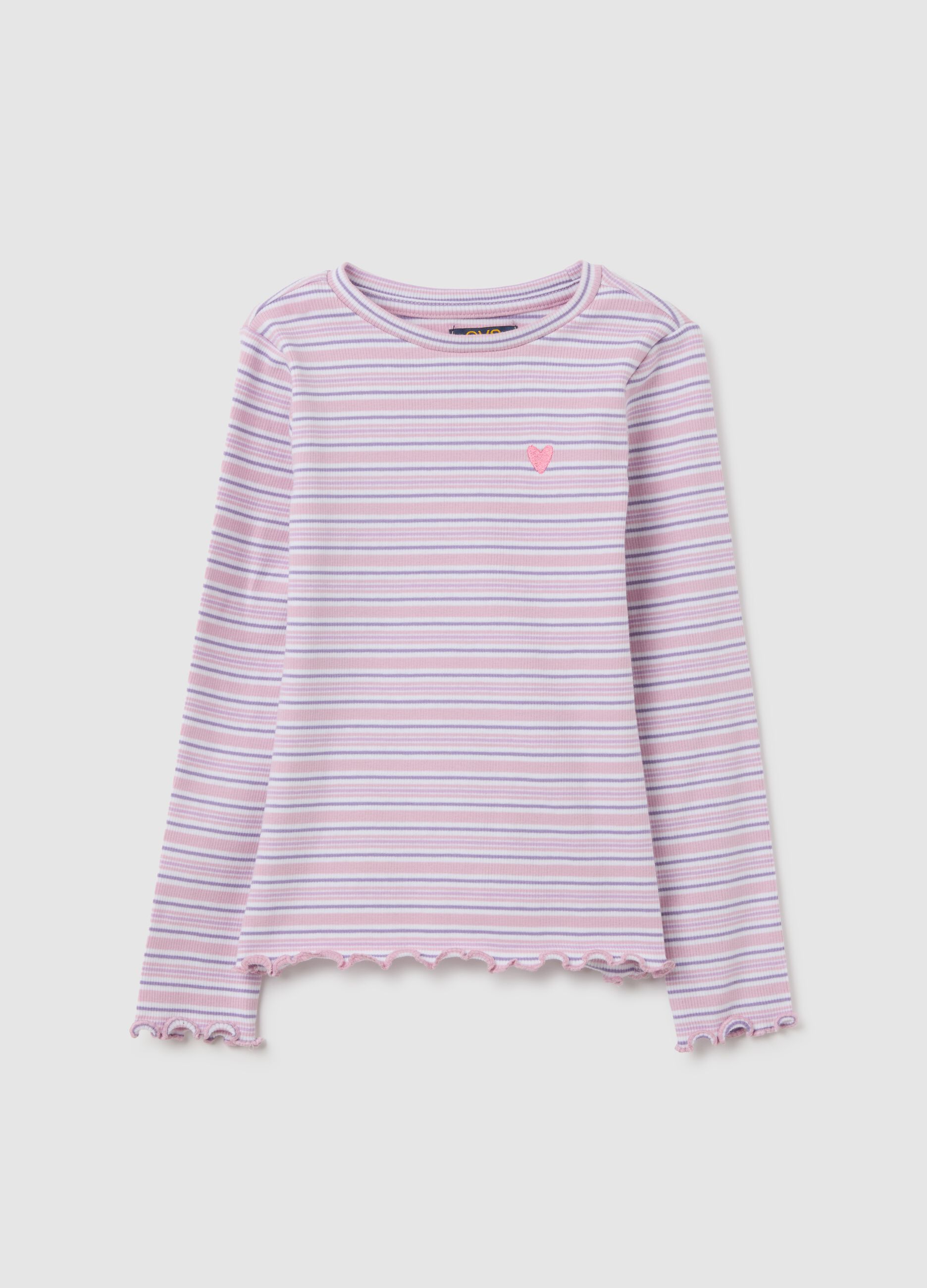 Multicolour regular fit girls' t-shirt in stretch cotton with embroidered heart