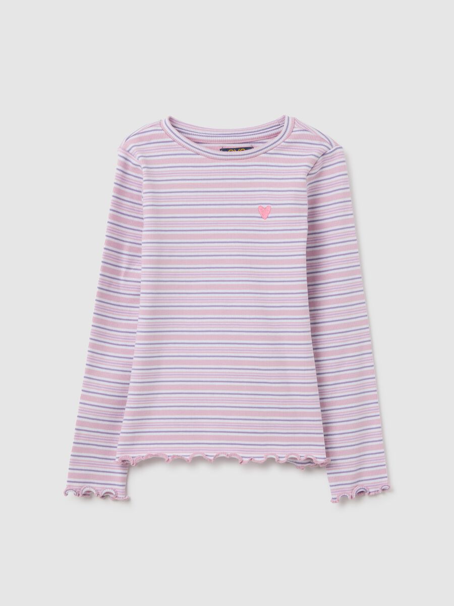 Multicolour regular fit girls' t-shirt in stretch cotton with embroidered heart_0