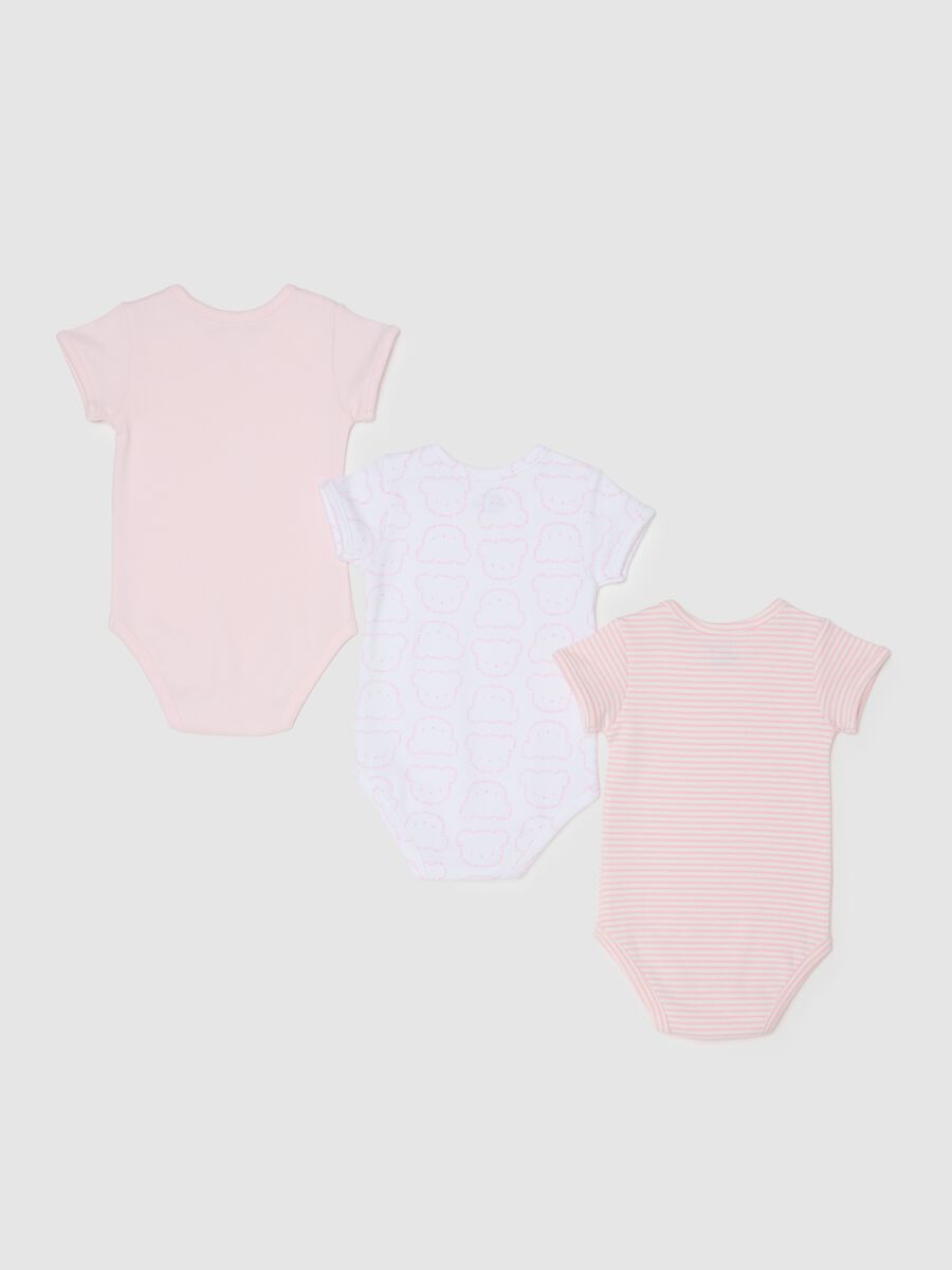Set of three baby girl cotton bodysuits in multicolour_1