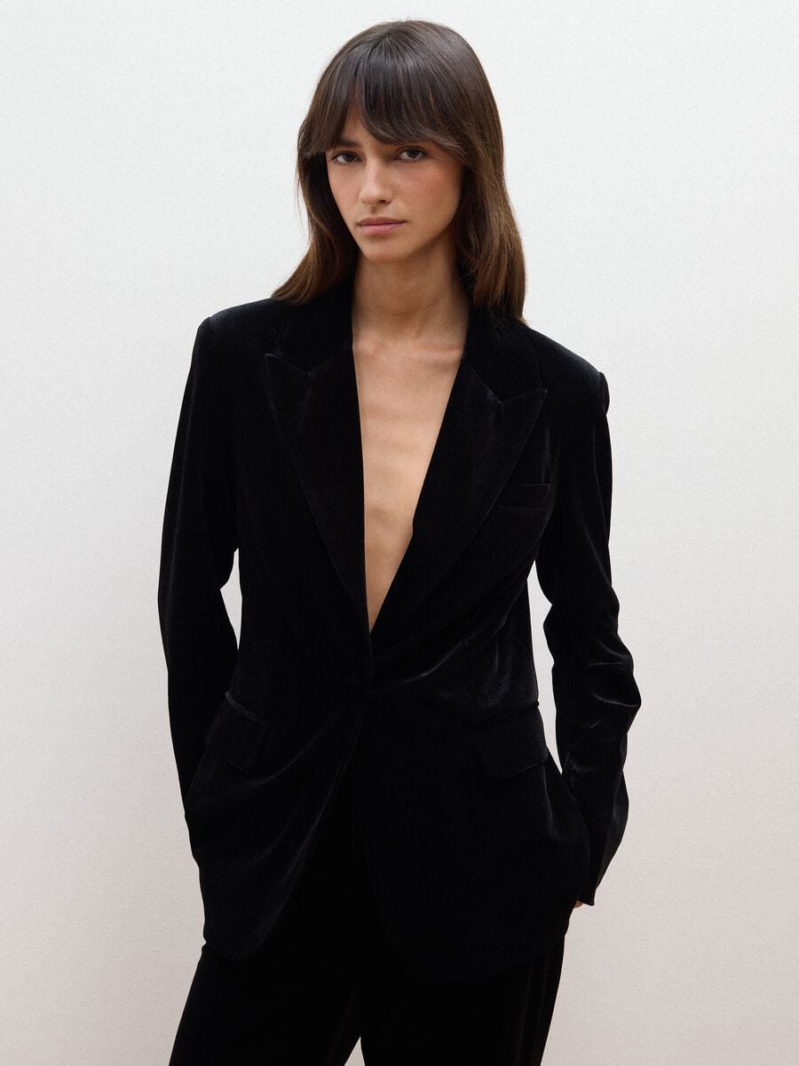 Blazer nero in tessuto elasticizzato_0