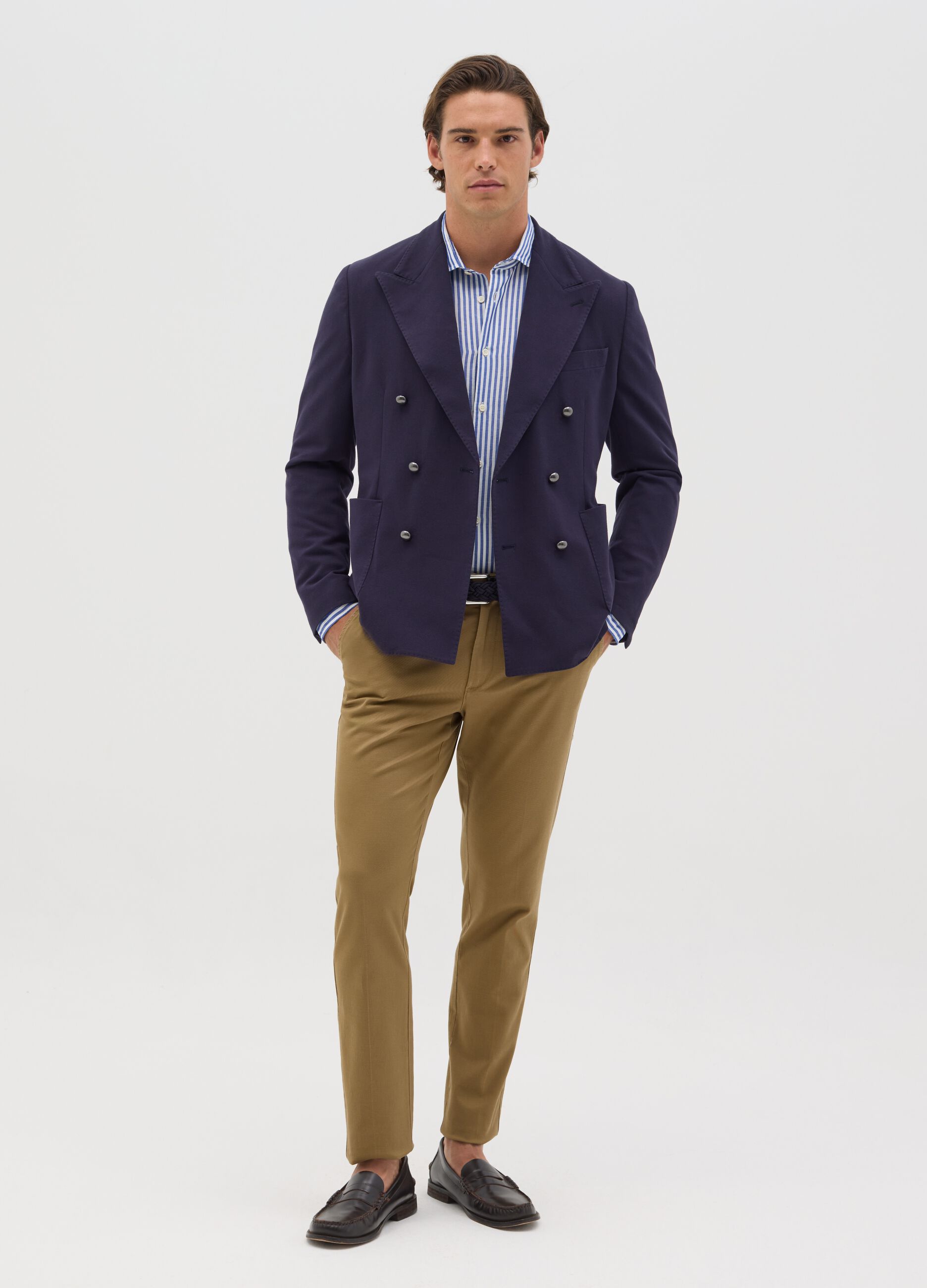 Blazer da uomo in cotone elasticizzato blu slim fit
