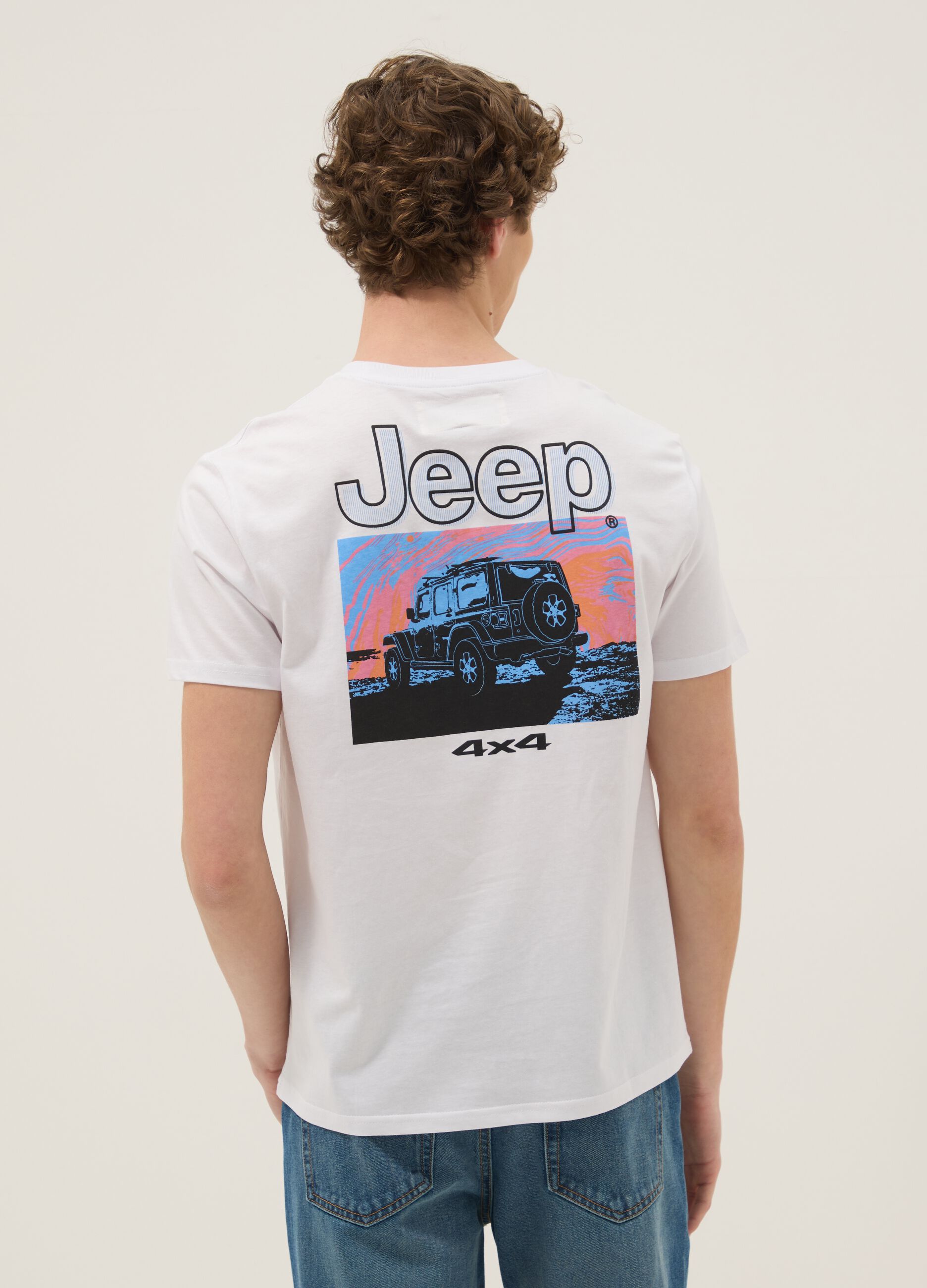 White pure cotton T-shirt with Jeep logo, regular fit