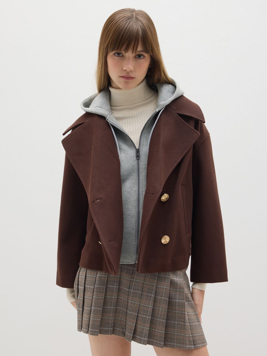 Brown hooded coat with oversized fit_0