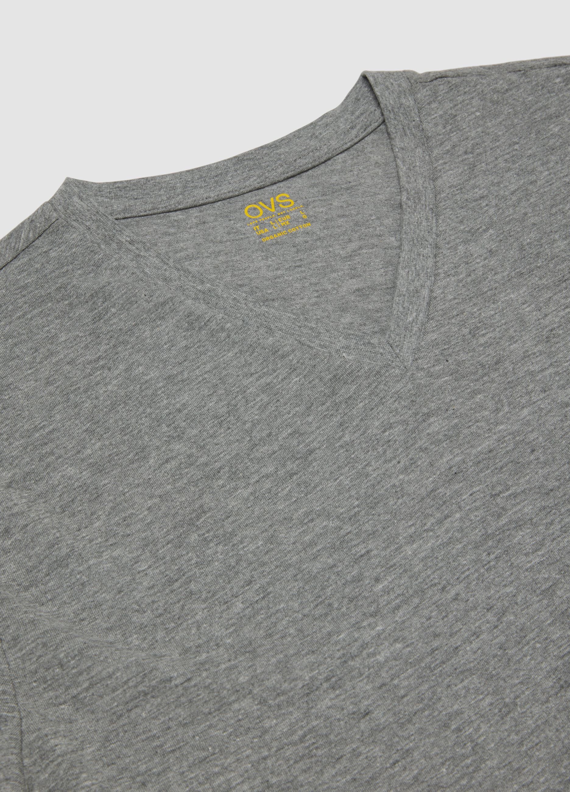 Grey V-neck T-shirt in pure organic cotton
