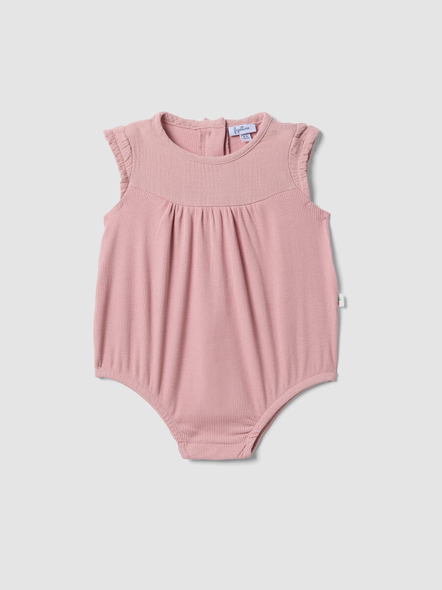 Pink pure cotton baby bodysuit with ruffle sleeves_0