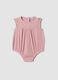 Pink pure cotton baby bodysuit with ruffle sleeves_0