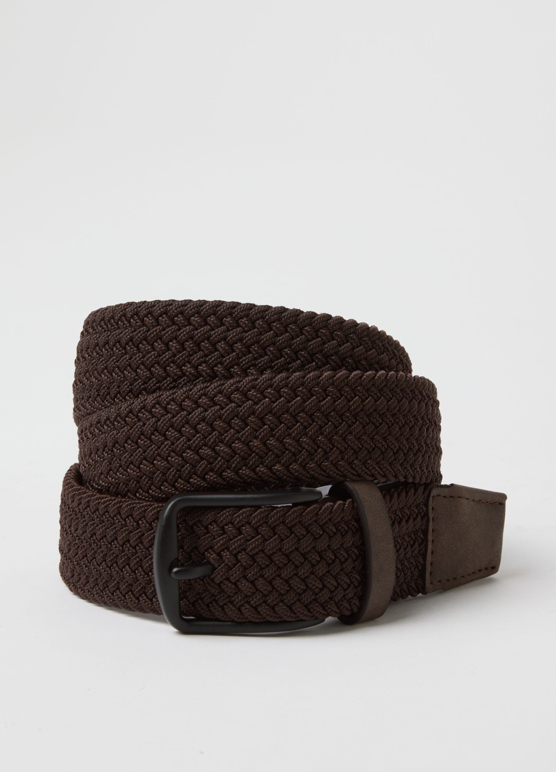 Brown braided belt with metal buckle