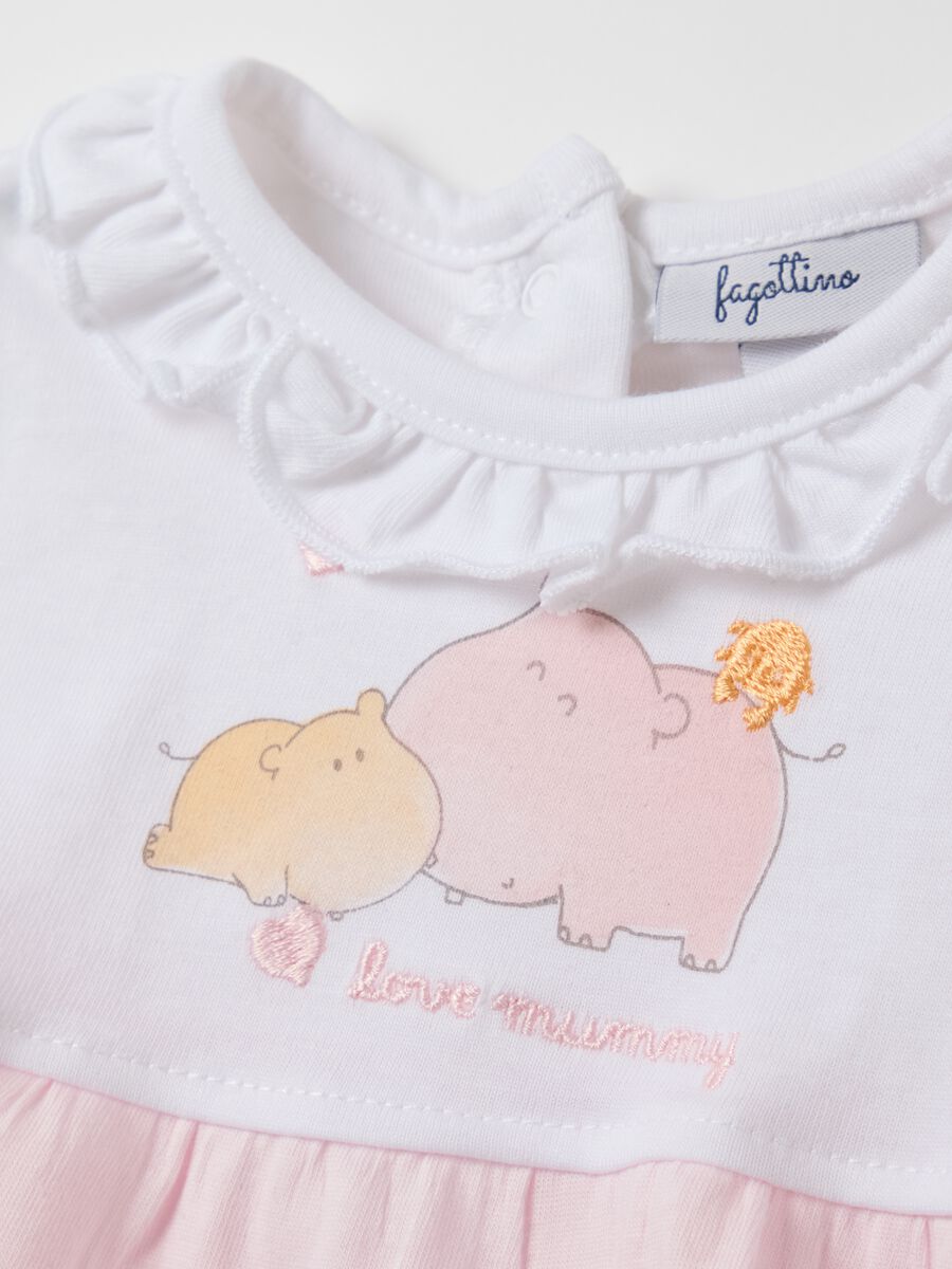 Pink and white romper with Fagottino print_3