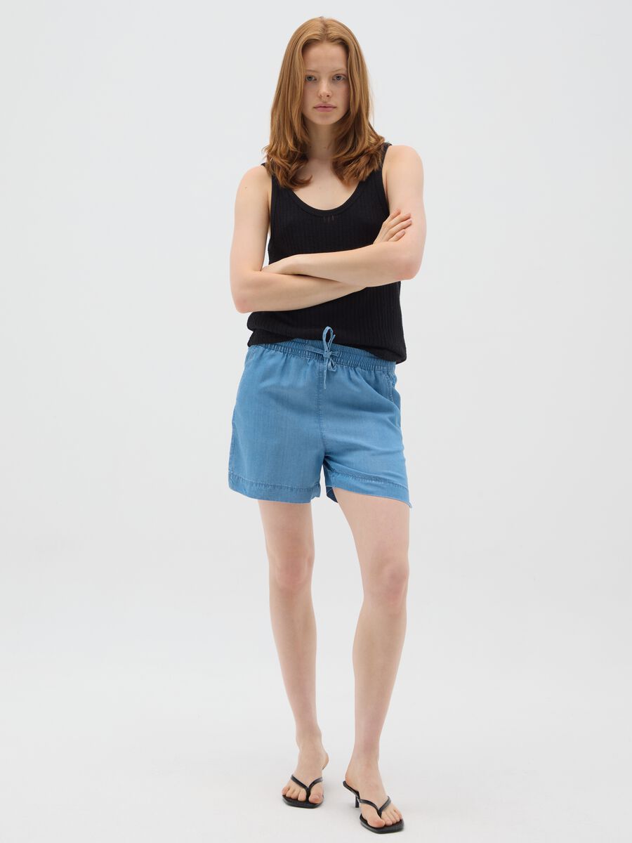 Women's Regular Fit Lyocell Blue Shorts_0