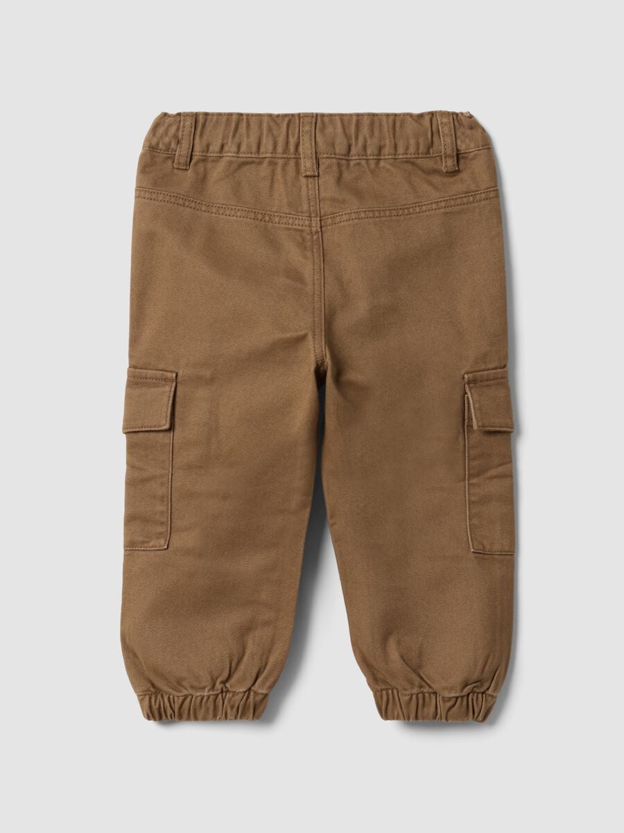 Brown pure cotton cargo trousers for baby boy_1