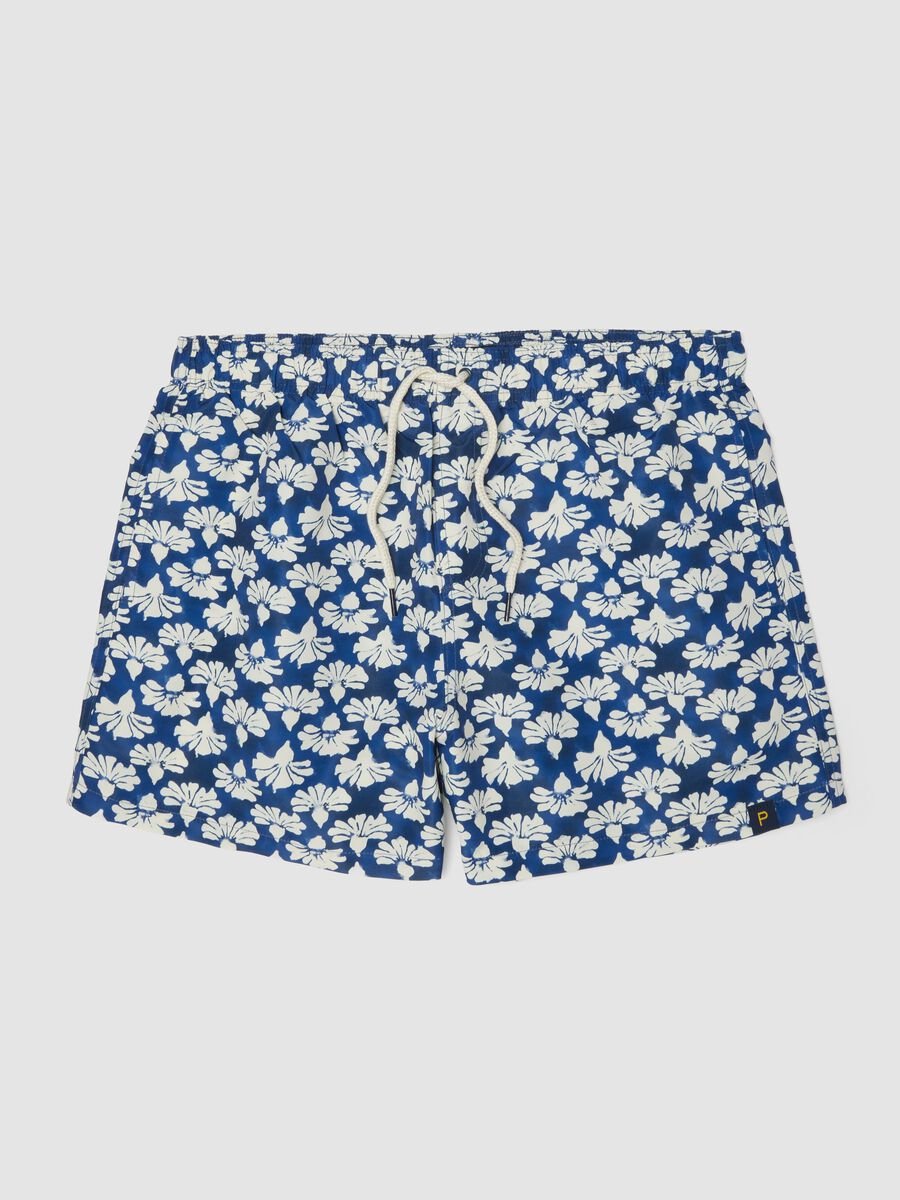 Blue floral-print swim shorts_0
