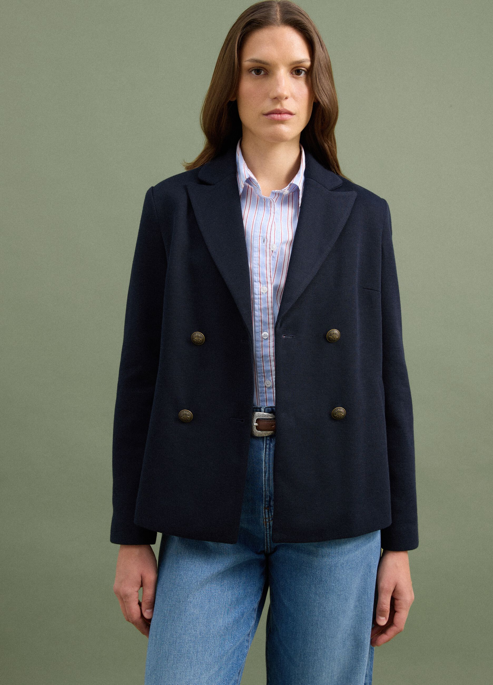 Navy regular-fit double-breasted blazer with classic lapels