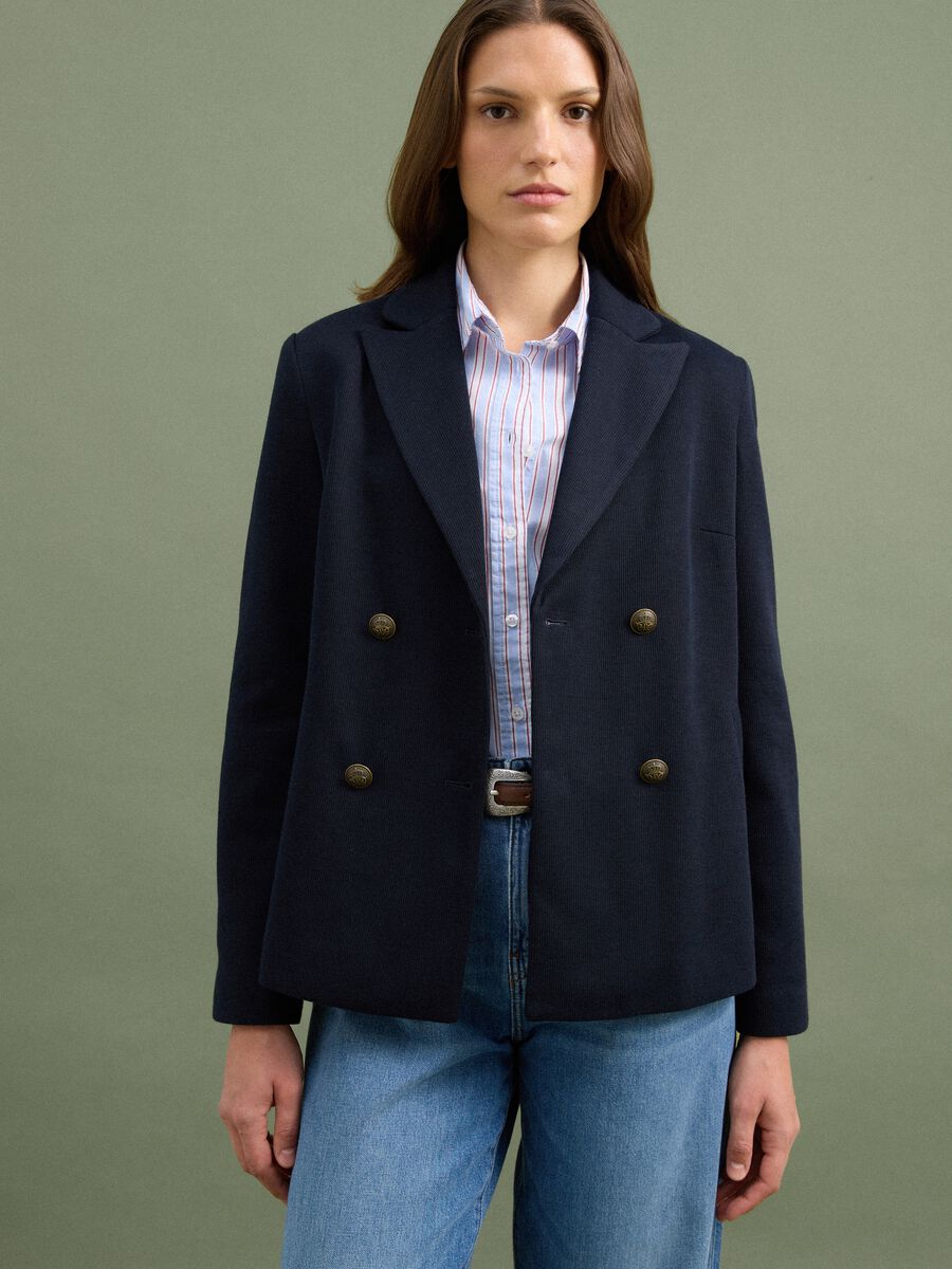 Blazer blu regular fit doppiopetto con rever classico_0