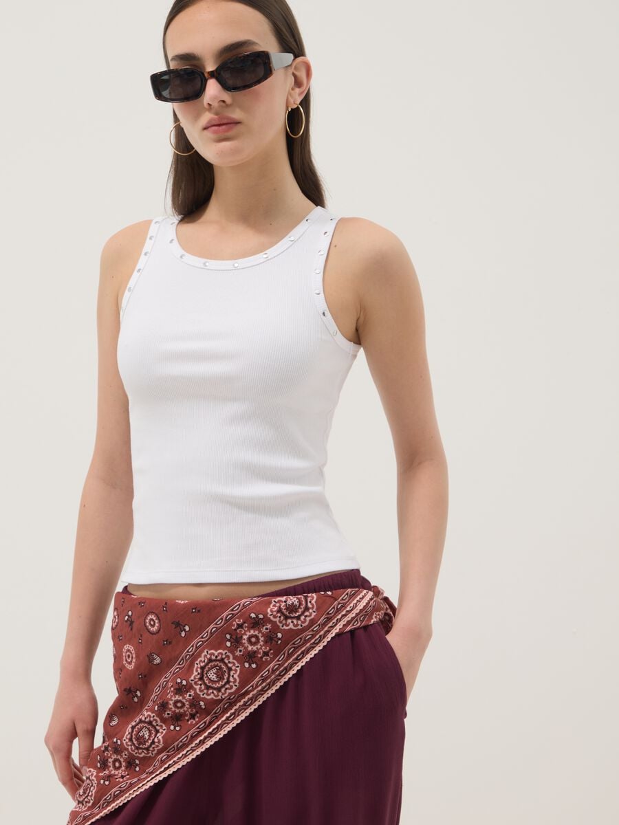 White stretch-cotton tank top_0
