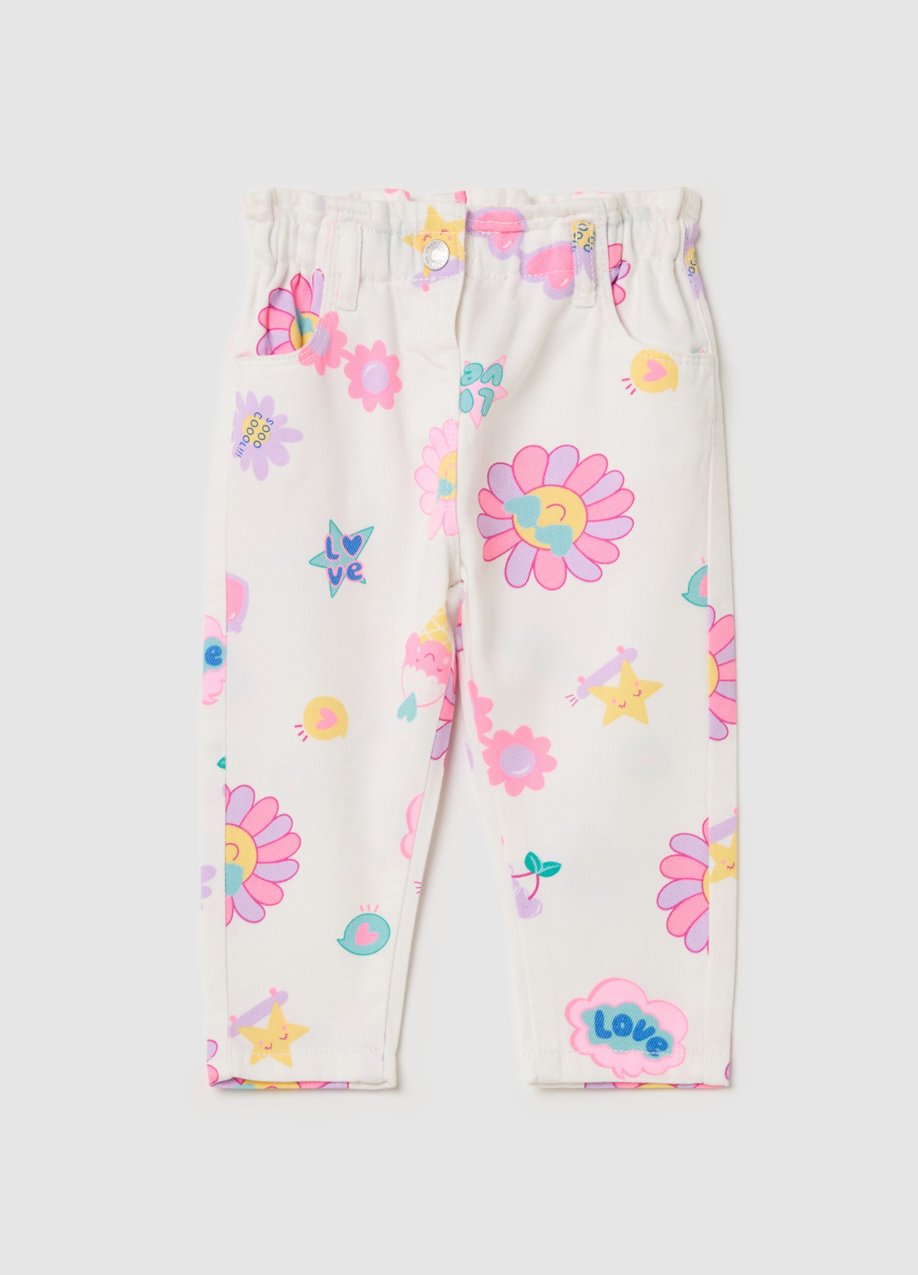 Baggy-fit trousers with flower and ice cream print
