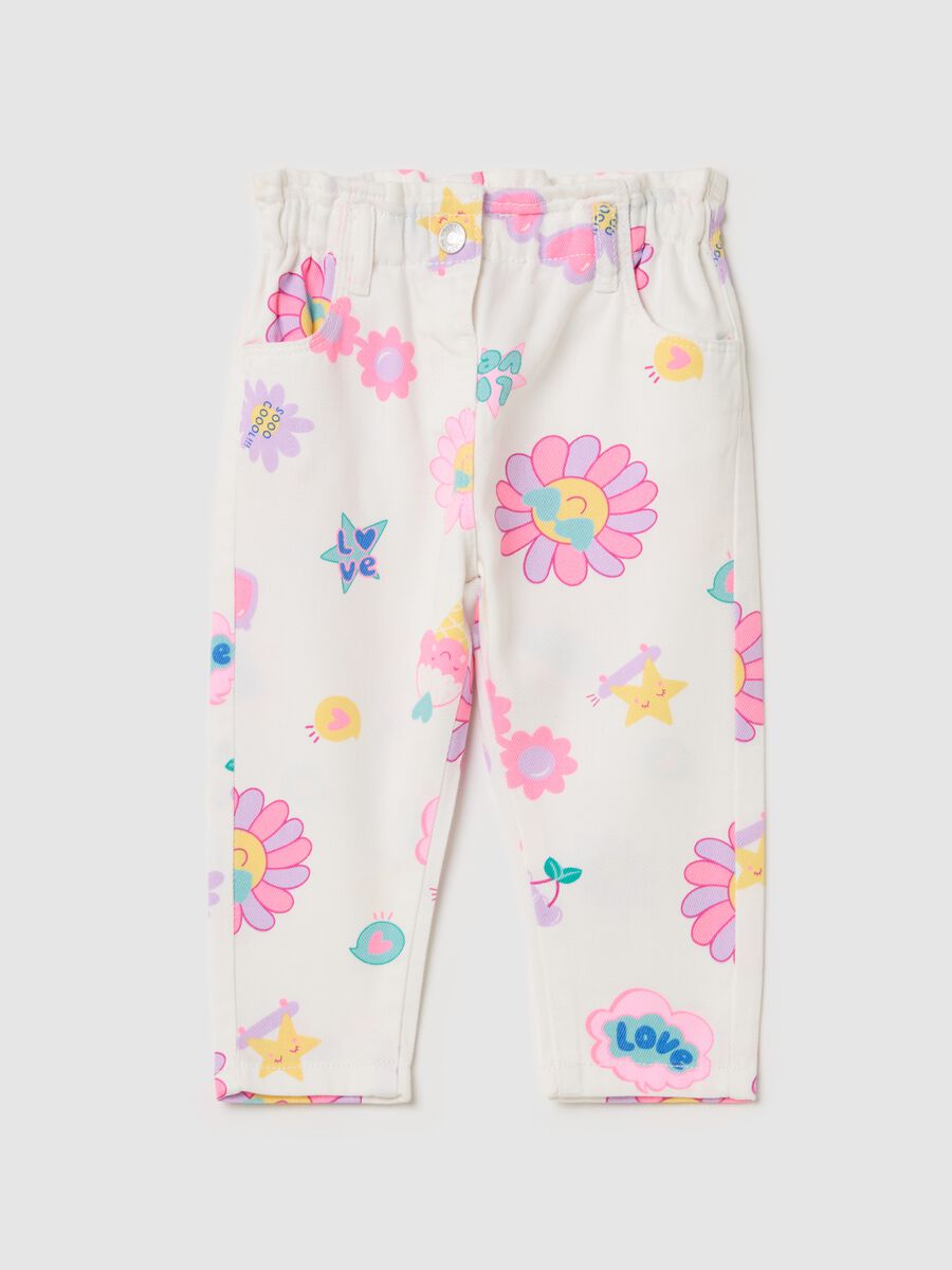 Baggy-fit trousers with flower and ice cream print_0